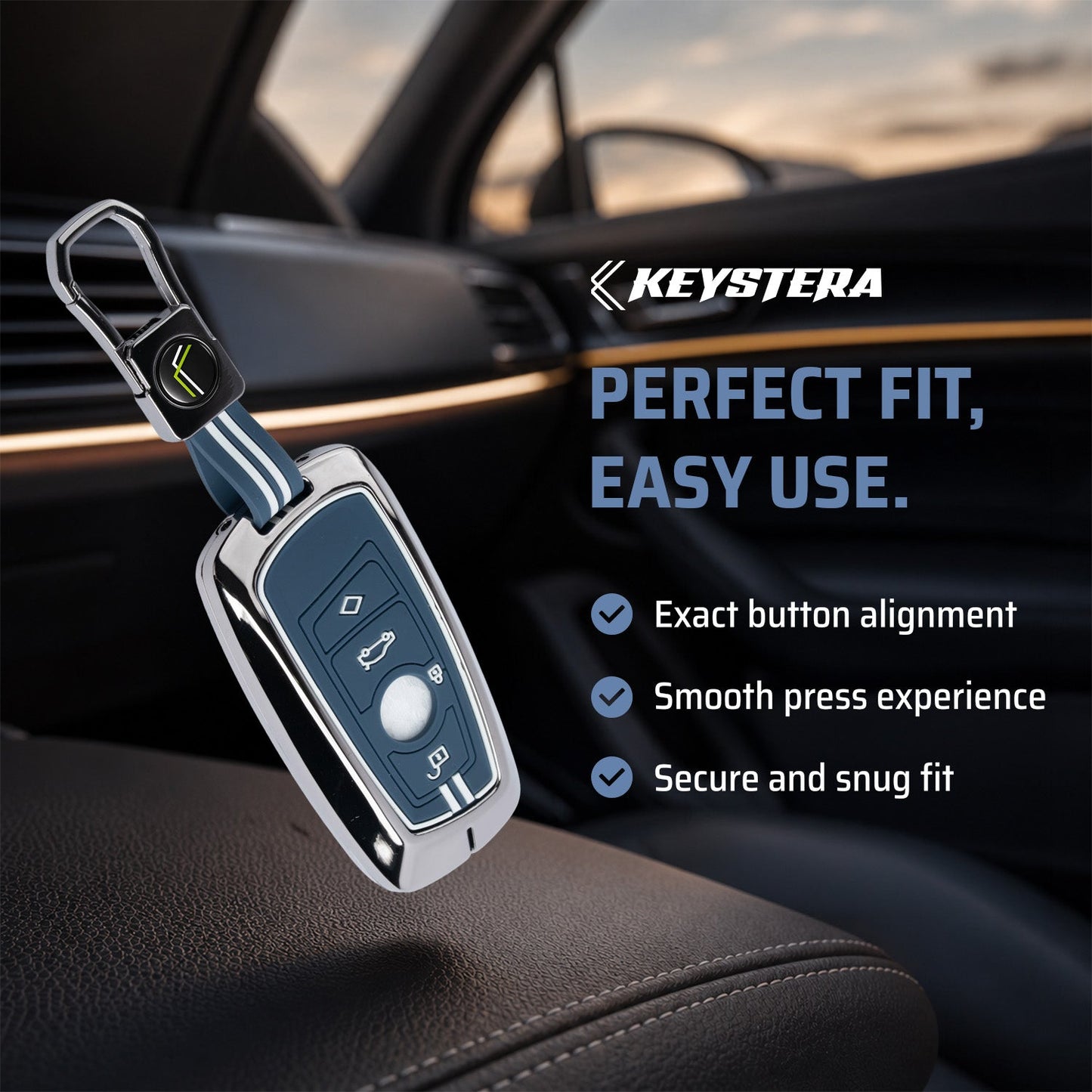 Metal Key Cover With Key Chain Compatible with BMW X-Series | M-Series | 3-Series | 5-Series | 7-Series 4 Button Smart Key