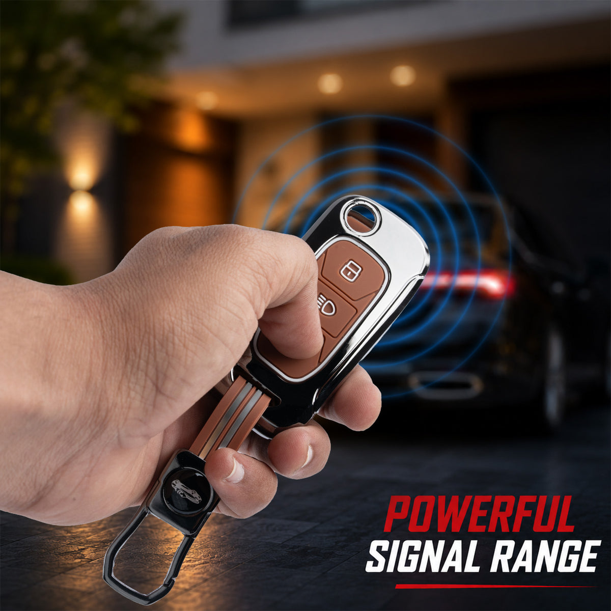 Metal Key Cover With Key Chain Compatible with Tata: Nexon, Harrier, Safari, Altroz, Punch, Tiago, Tigor, Zest, Bolt, Hexa (3 button Flip Key)