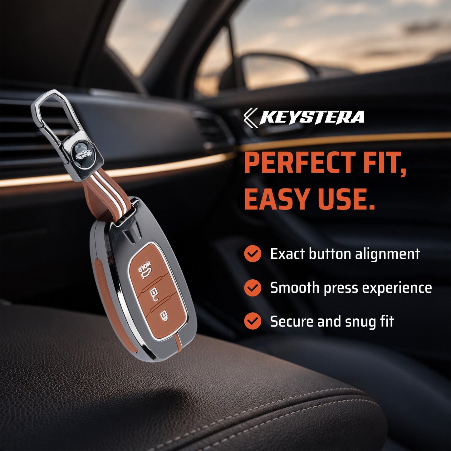 Metal Key Cover Compatible For Hyundai: i20, Creta, Venue, Tucson, Alcazar, Verna, Xcent, Aura, Elantra, Nios, I-10 Grand,Exter (3 Button Smart Key)