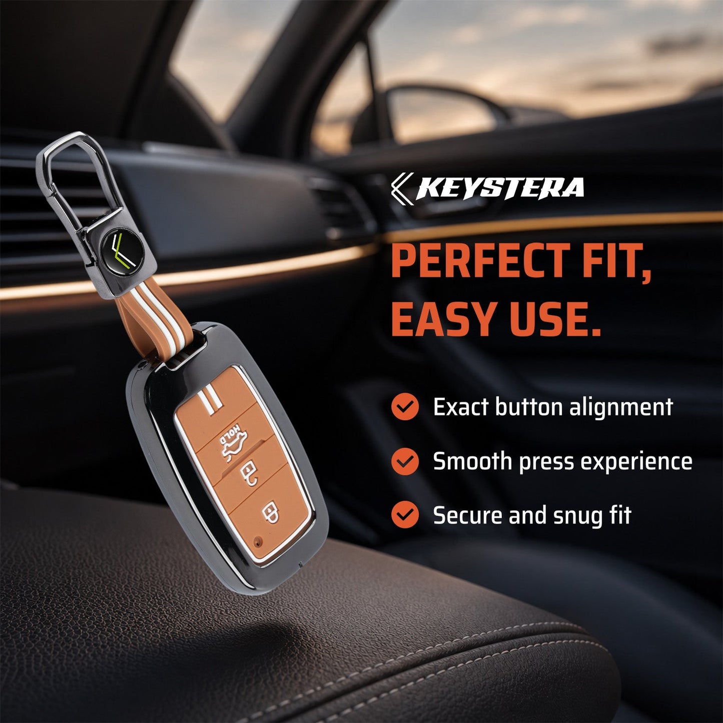 Metal Sapphire Key Cover With Key Chain Compatible with Kia Seltos, Kia Sonet,Kia Carens,Kia Carnival (3 Button Smart Key)