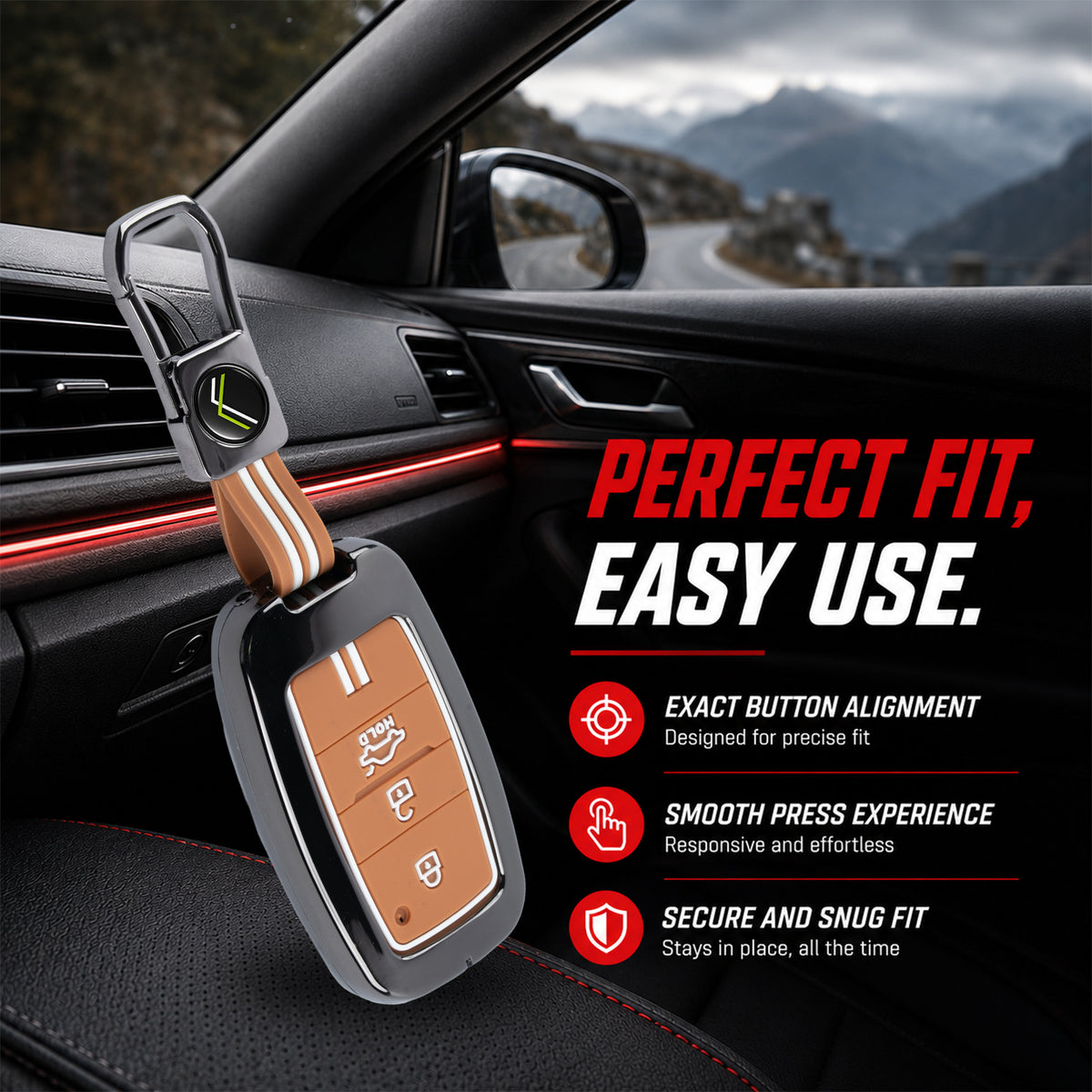 Metal Sapphire Key Cover With Key Chain Compatible with Kia Seltos, Kia Sonet,Kia Carens,Kia Carnival (3 Button Smart Key)