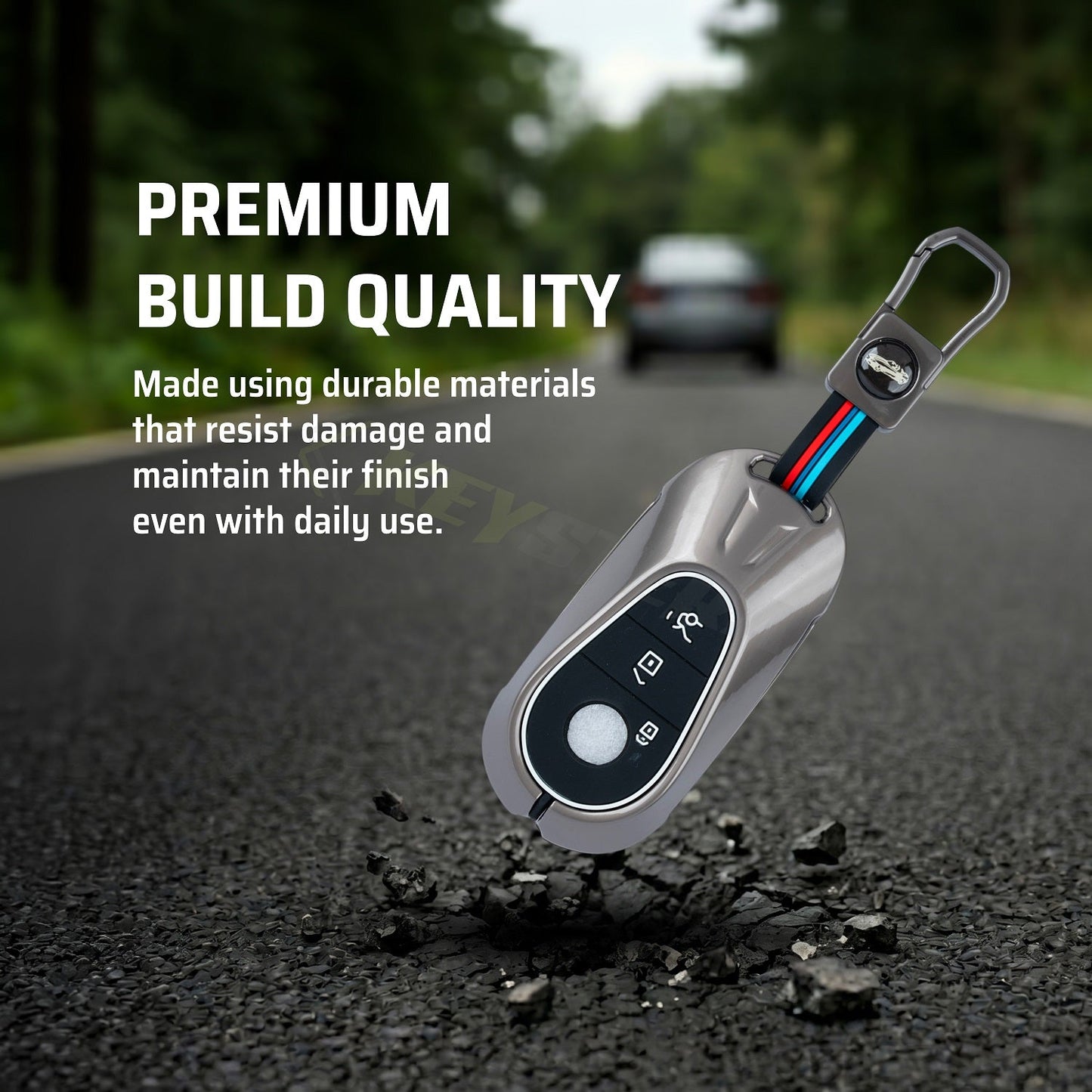 Metal Silicone Car Key Cover Compatible For New Mercedes Benz Maybach | S Class | E Class (3 Button Smart Key)