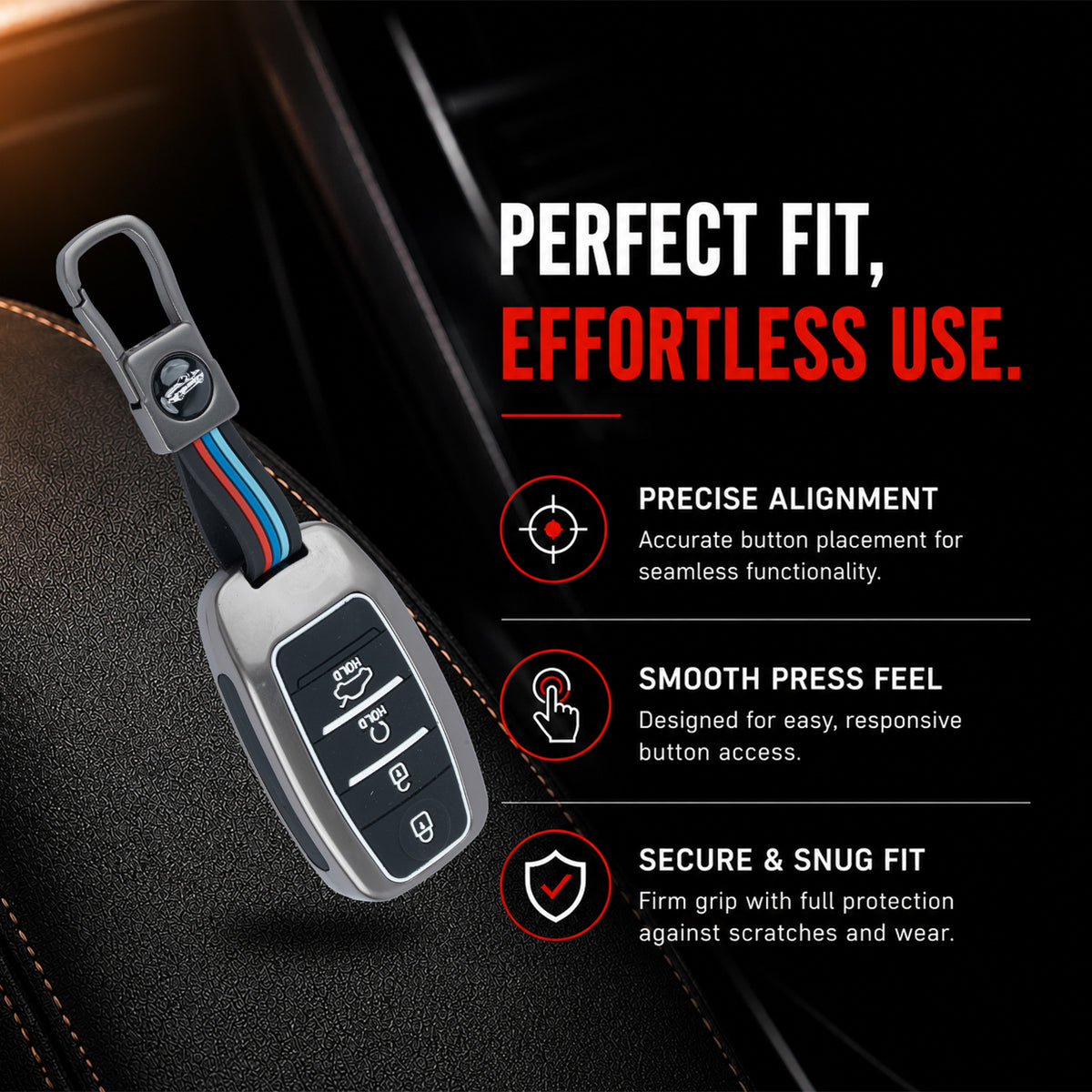 Metal Silicone Key Cover Compatible for kia : Seltos, Sonet, Carens, Seltos x line, Carnival (4 button smart key)