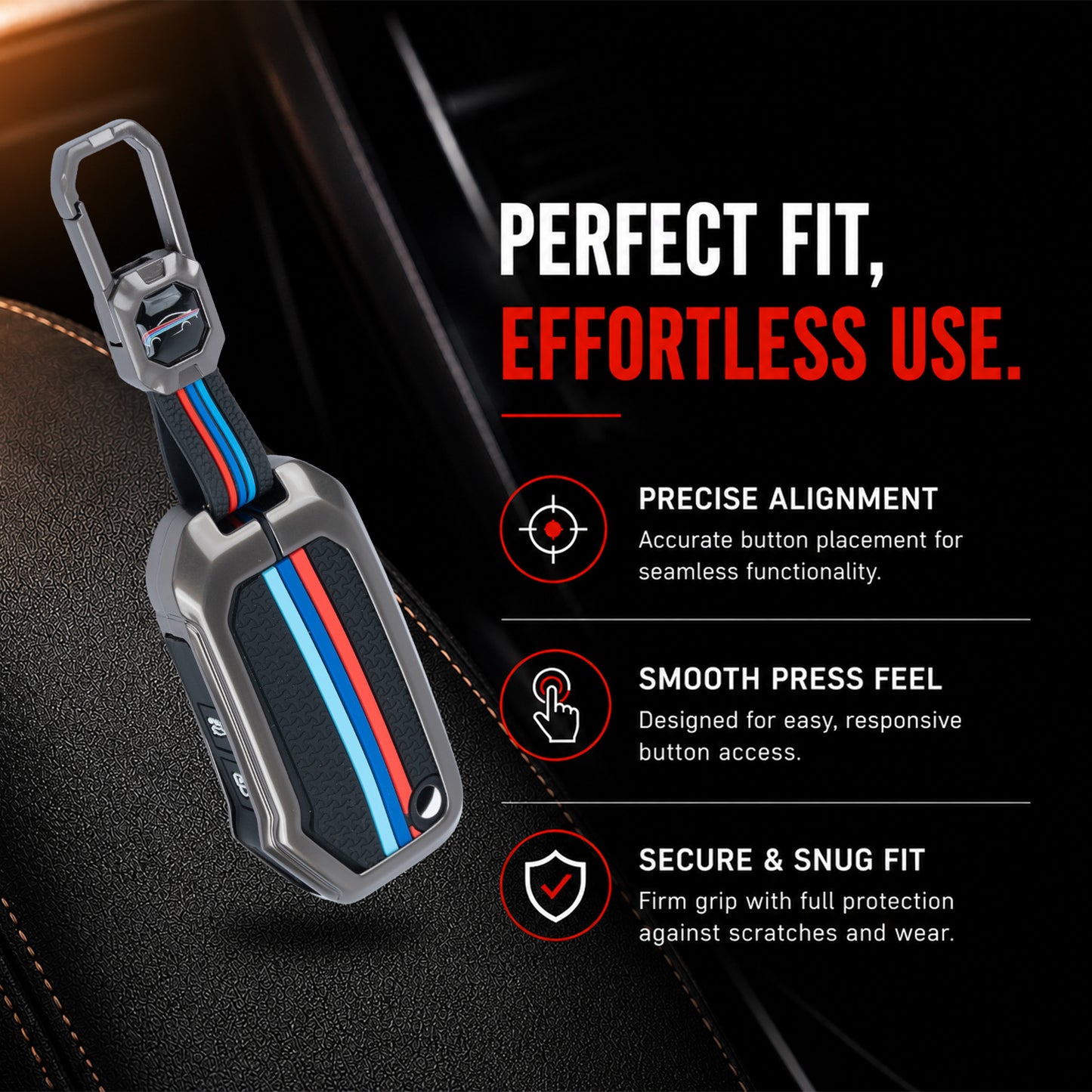 Metal Silicone Car Key Cover Compatible For kia : Seltos, Sonet, Carens, Carens Clavis (3 Button Flip Key)