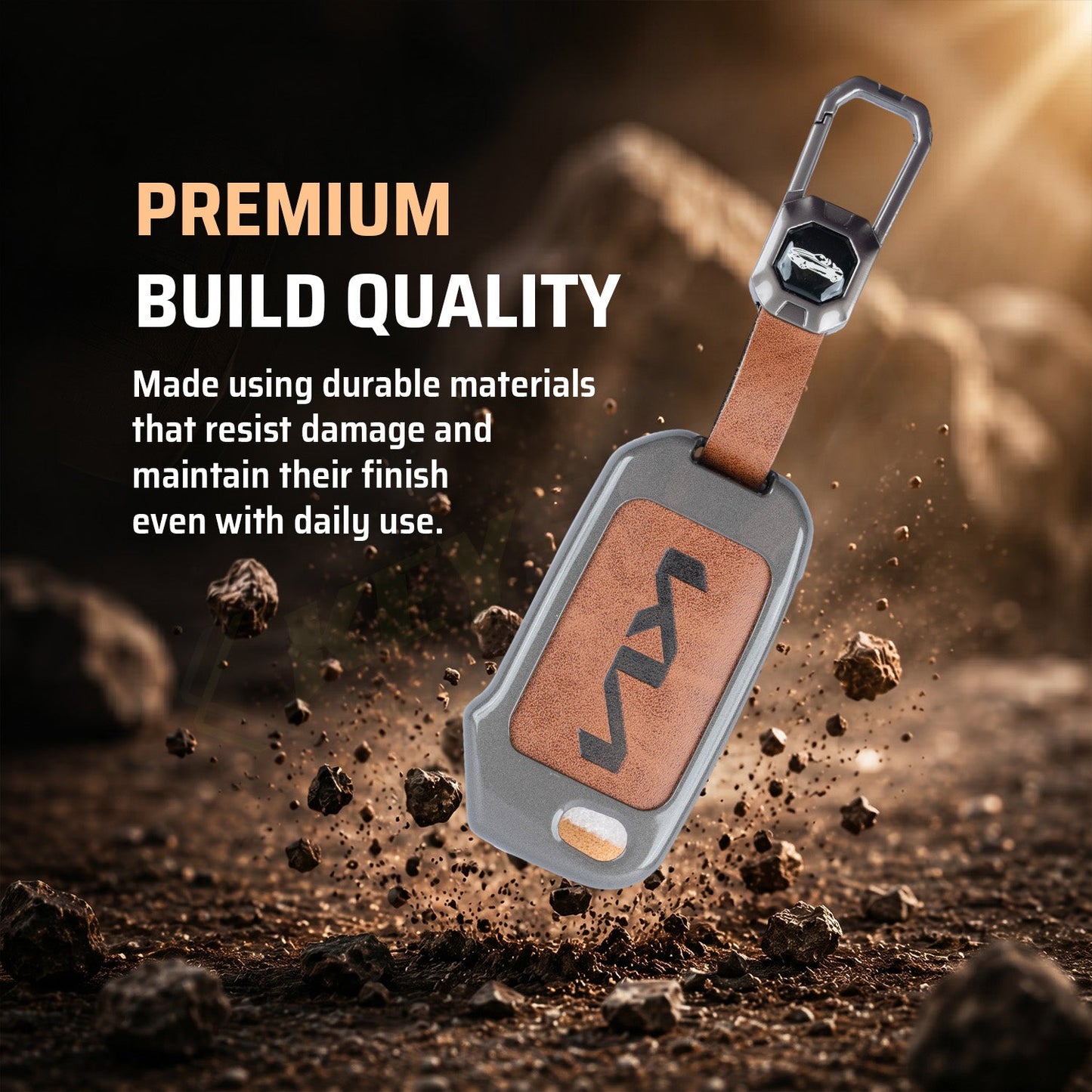 Metal Leather Brown Car Key Cover Compatible For kia : Seltos, Sonet, Carens, Carens Clavis  (3 Button Flip Key)