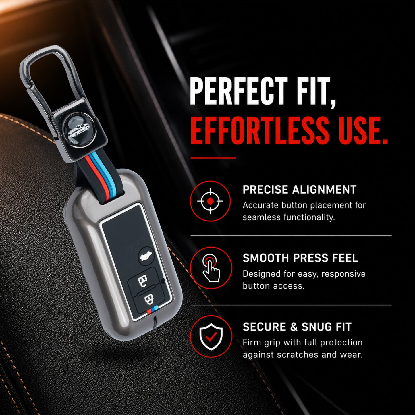 Metal Silicone Car Key Cover Compatible For Suzuki : Baleno, Swift, Ertiga, XL6, DZire, Fronx, Scross, Celerio, Ciaz, Brezza, Grand Vitara, Jimny, Ignis