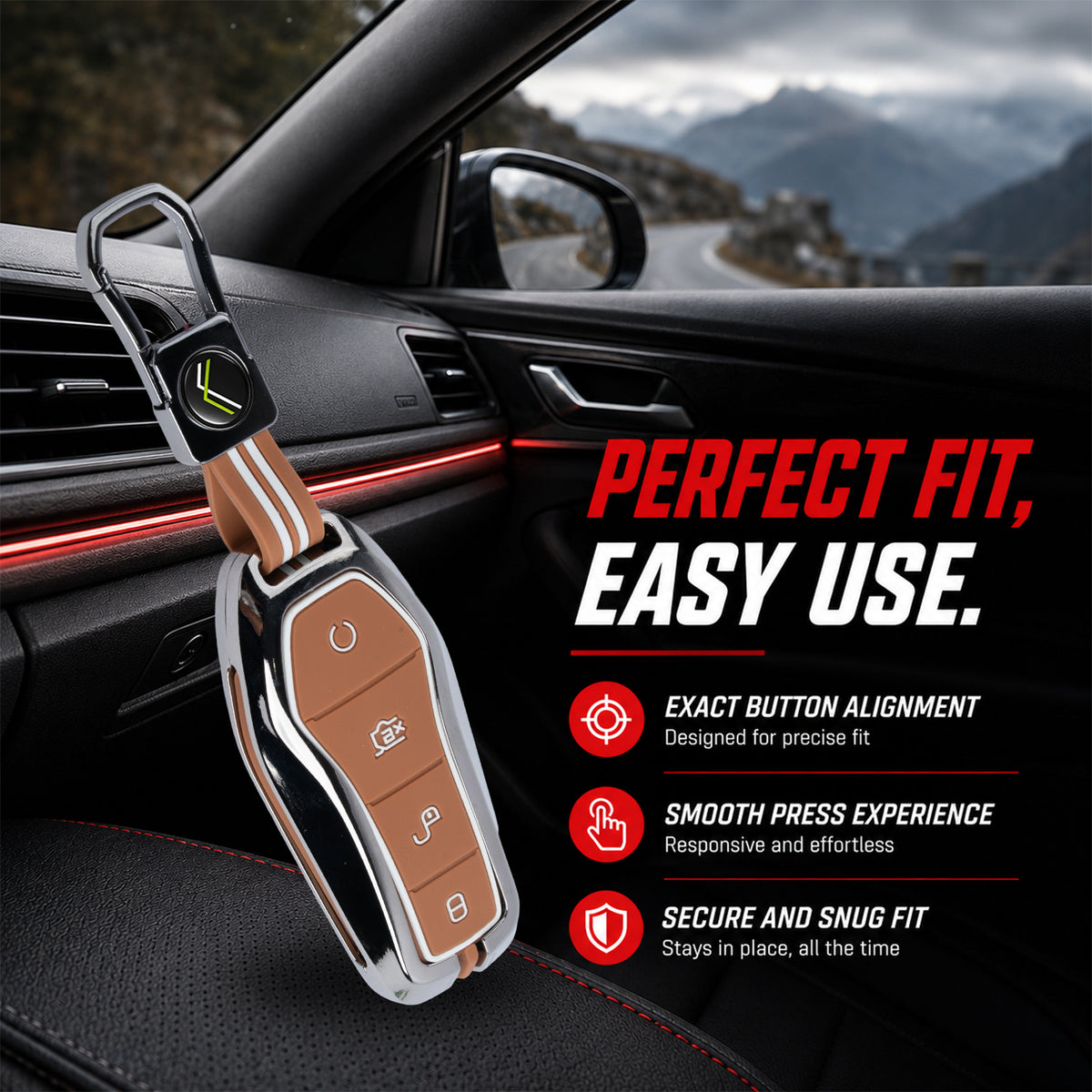 Metal Key Cover With Key Chain Compatible With Byd Atto 3 Car