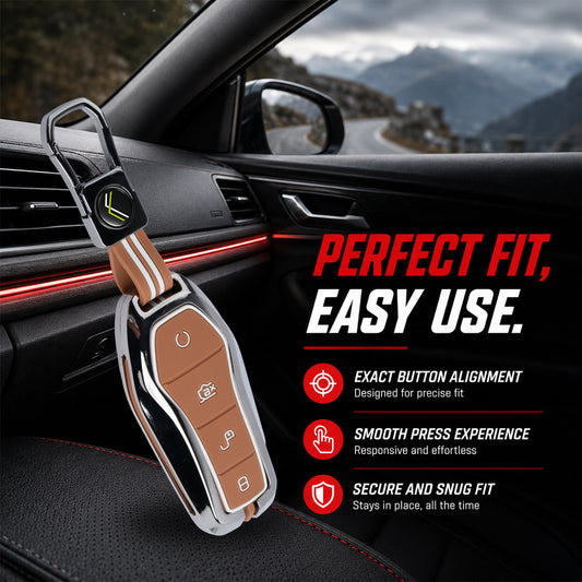 Metal Key Cover With Key Chain Compatible With Byd Atto 3 Car