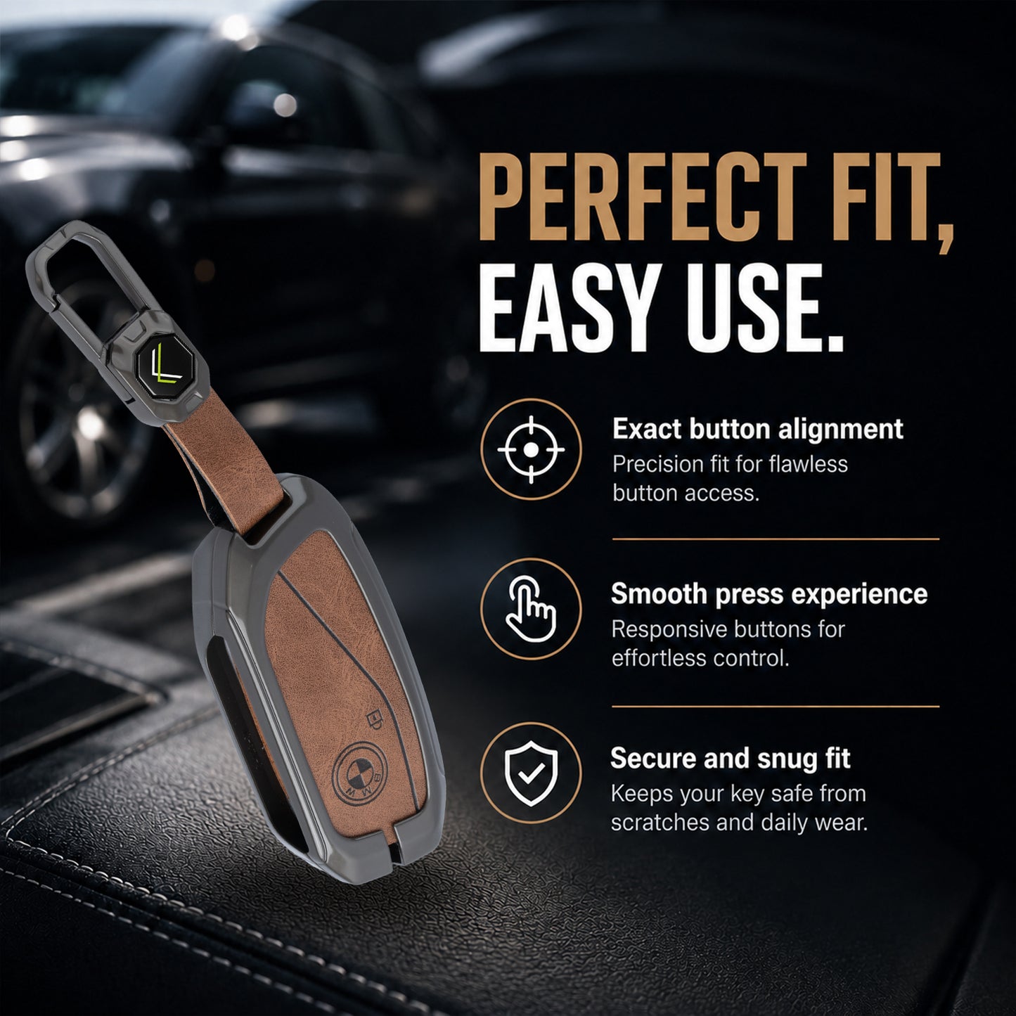 Metal Leather Brown Car Key Cover Compatible For BMW 7 Series 740i 760i X1 X7 XM IX I7 X3 IX1 X5 Smart Key 4 Button