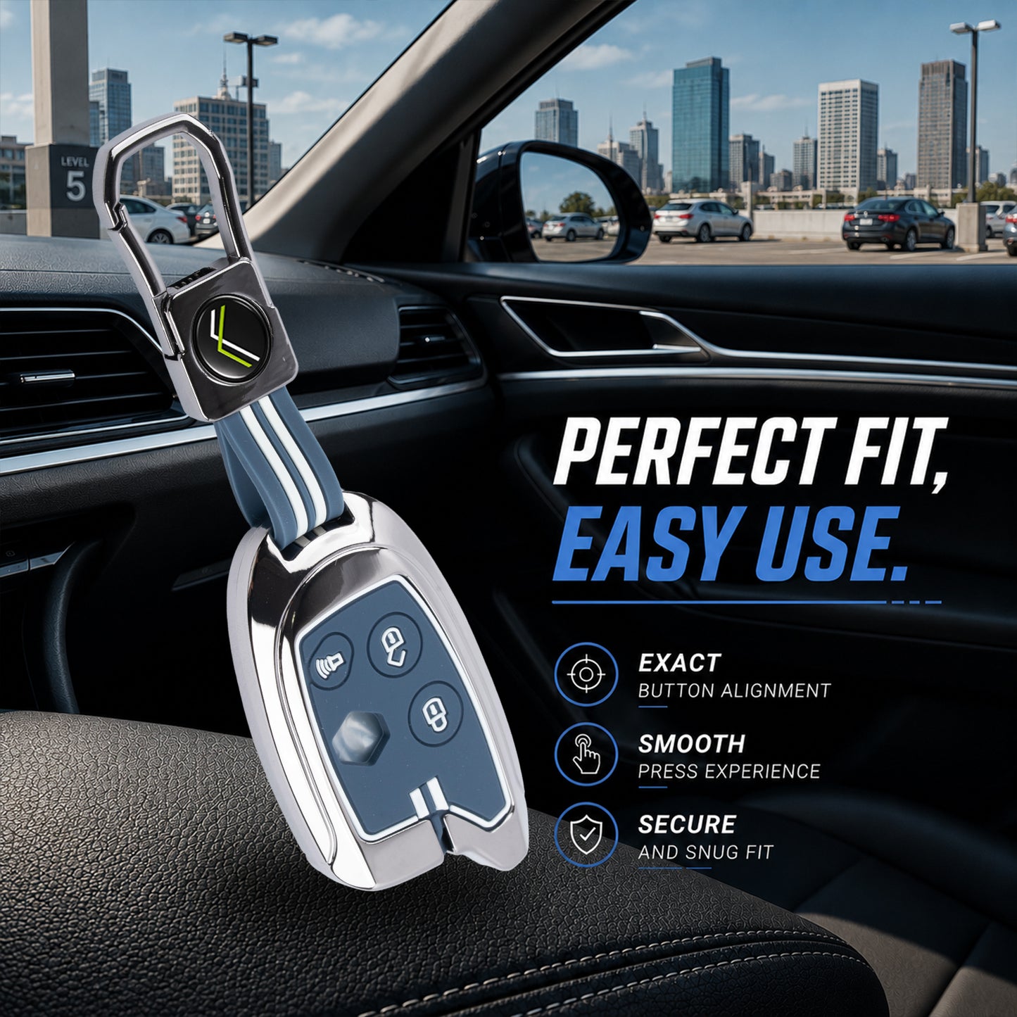 Metal Sapphire Key Cover With Key Chain Compatible with Suzuki Nippon 3-Button Smart Key