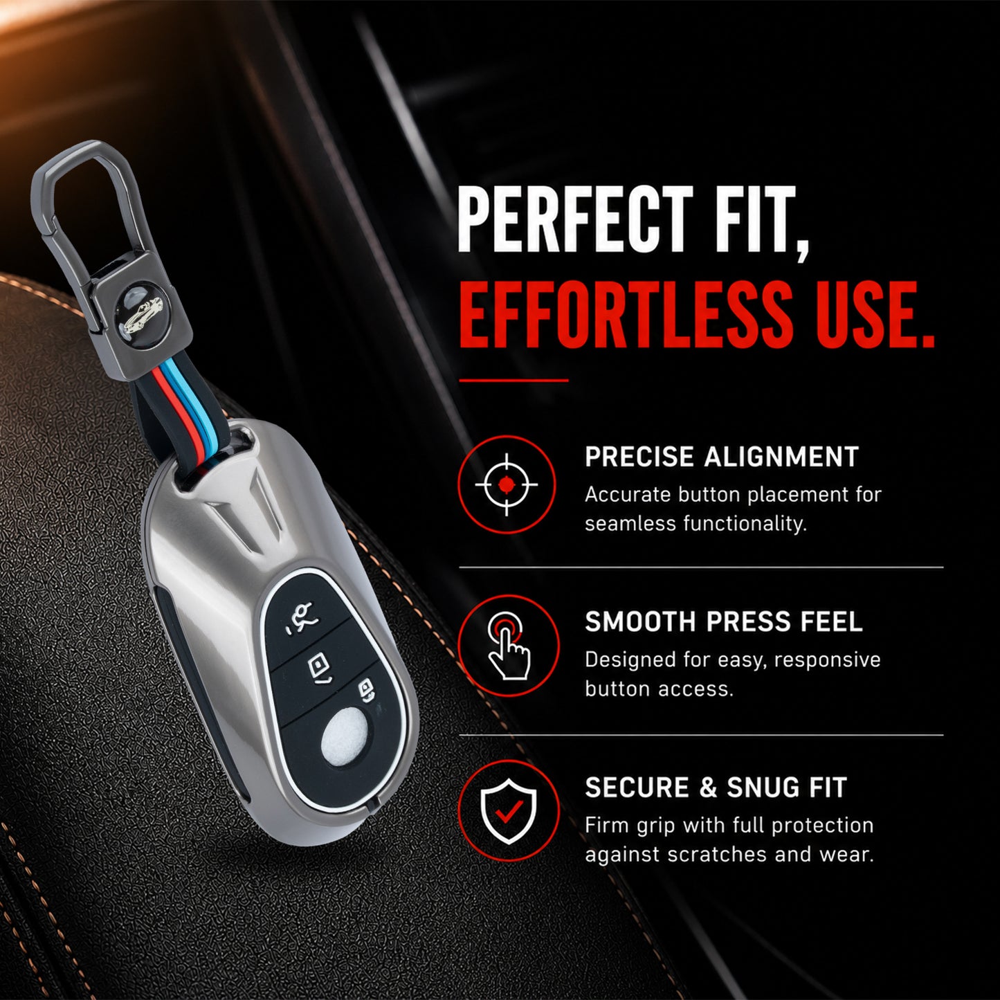 Metal Silicone Car Key Cover Compatible For New Mercedes Benz Maybach | S Class | E Class (3 Button Smart Key)