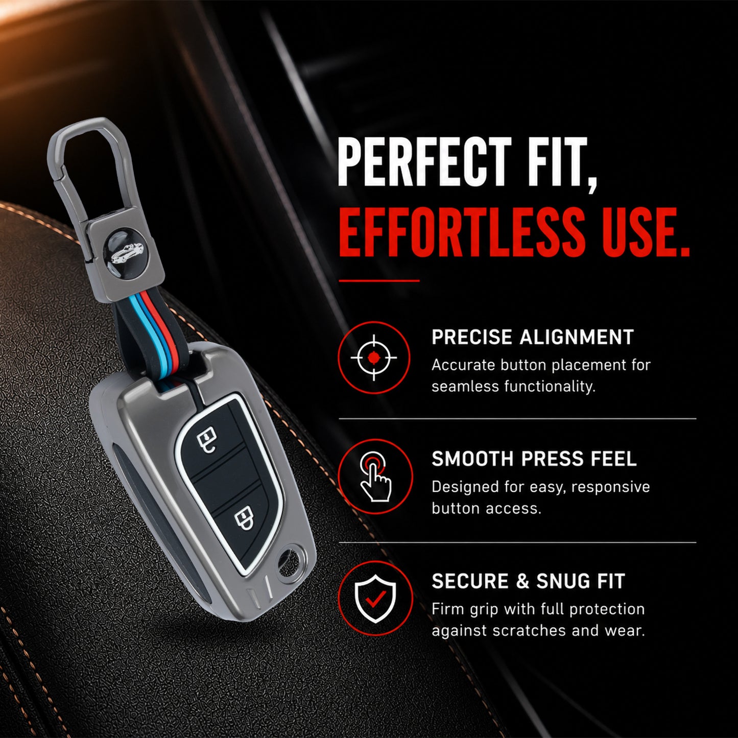 Metal Silicone Key Cover Compatible for Toyota Innova Crysta | Corolla Altis Flip Key (2 Button)