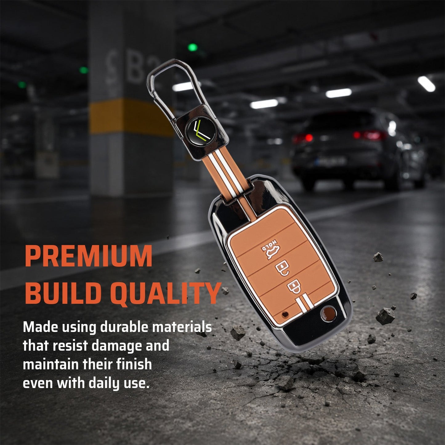 Metal Sapphire Key Cover With Key Chain Compatible withKia Seltos, Kia Sonet,Kia Carens (3 Button Flip Key)