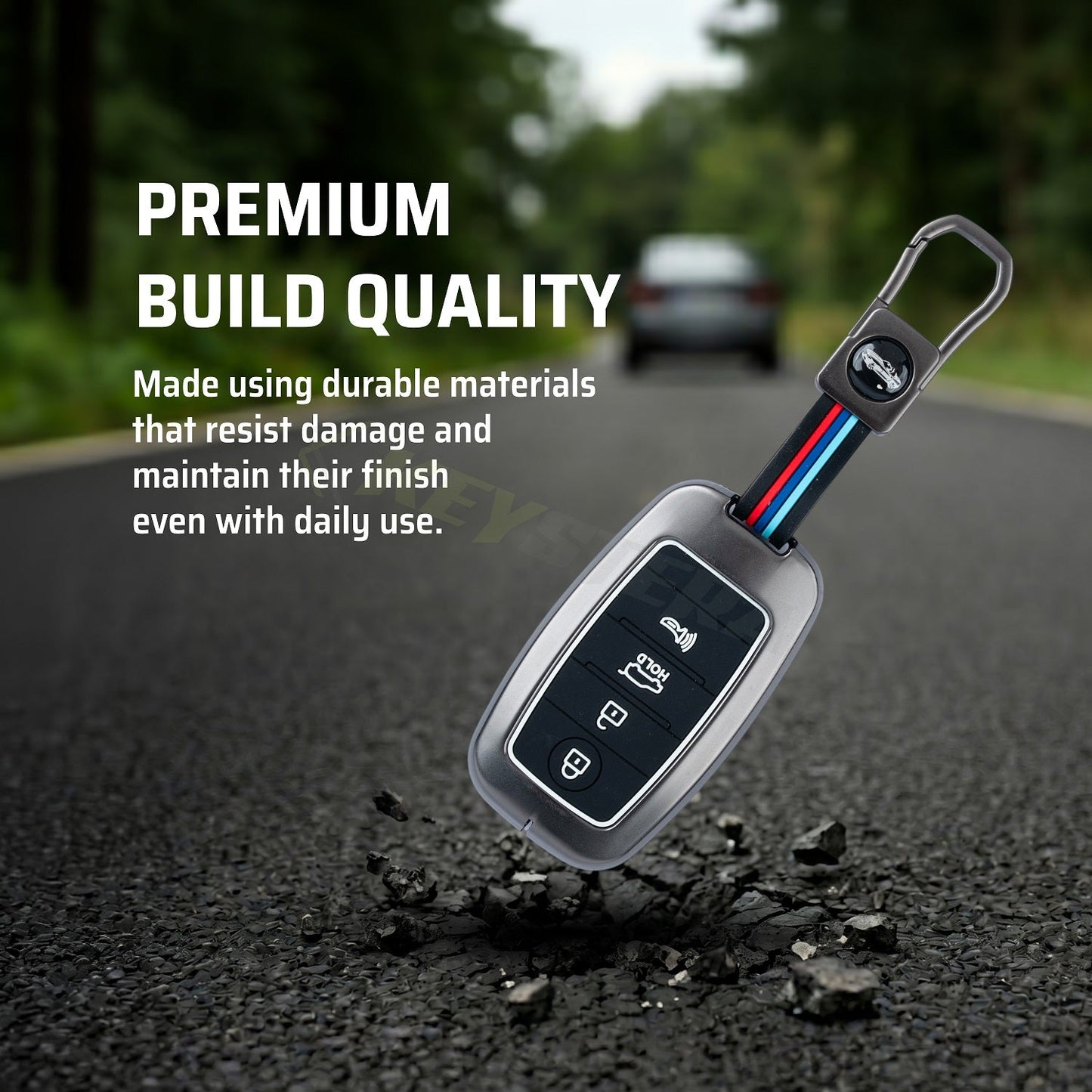 Metal Silicone Key Cover Compatible for Kia: Seltos, Sonet, Carens, Carnival (4 Button Smart Key)