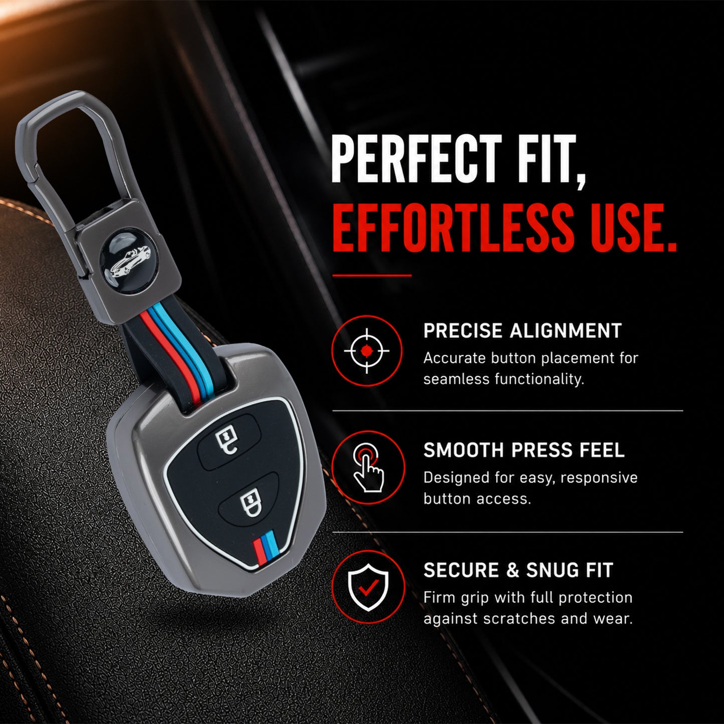 Metal Silicone Key Cover Compatible for Toyota : Innova, Fortuner 2 button remote key