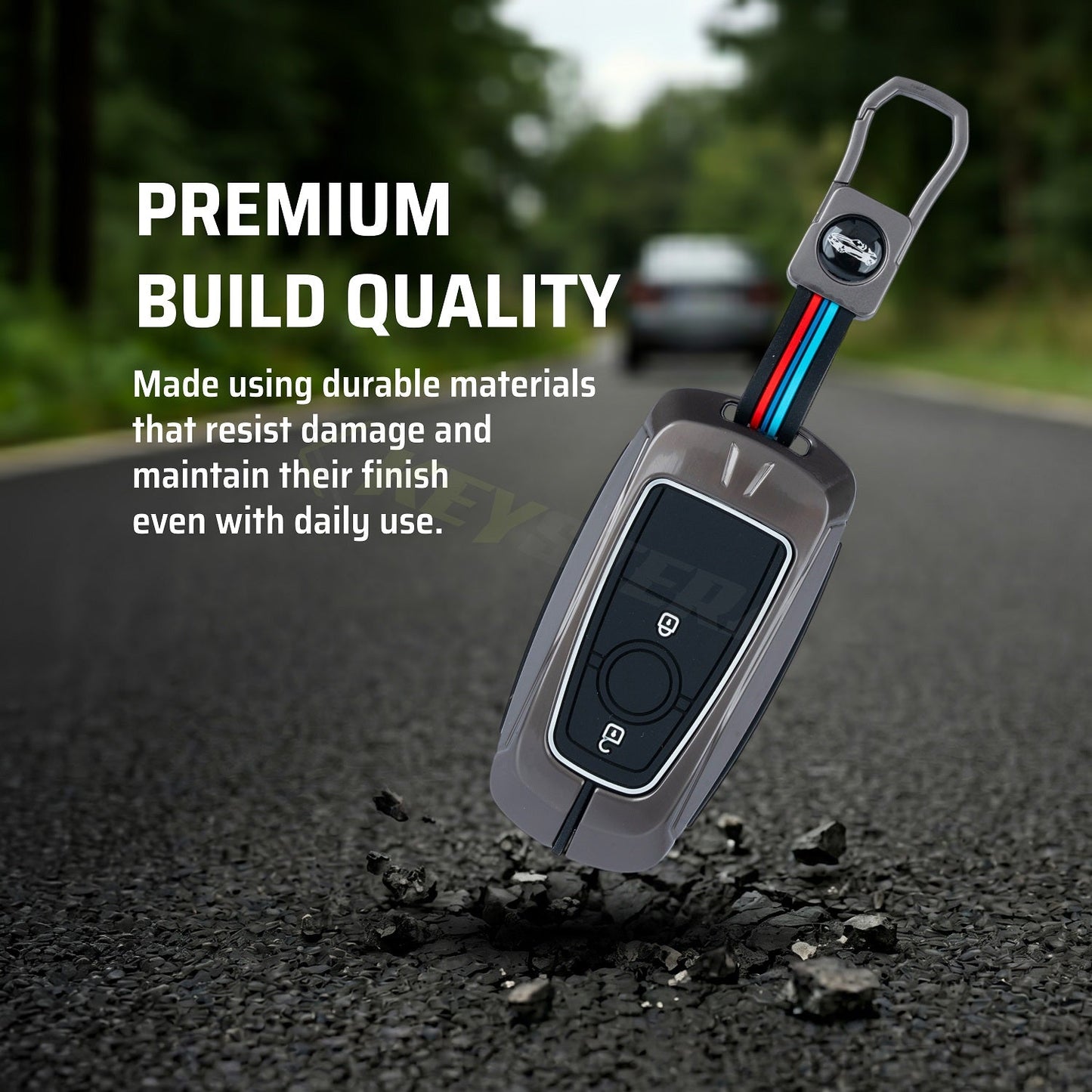 Metal Silicone Key Cover Compatible for Ford Ecosport | Endeavour | Freestyle | Aspire | Figo (2 button Smart Key)