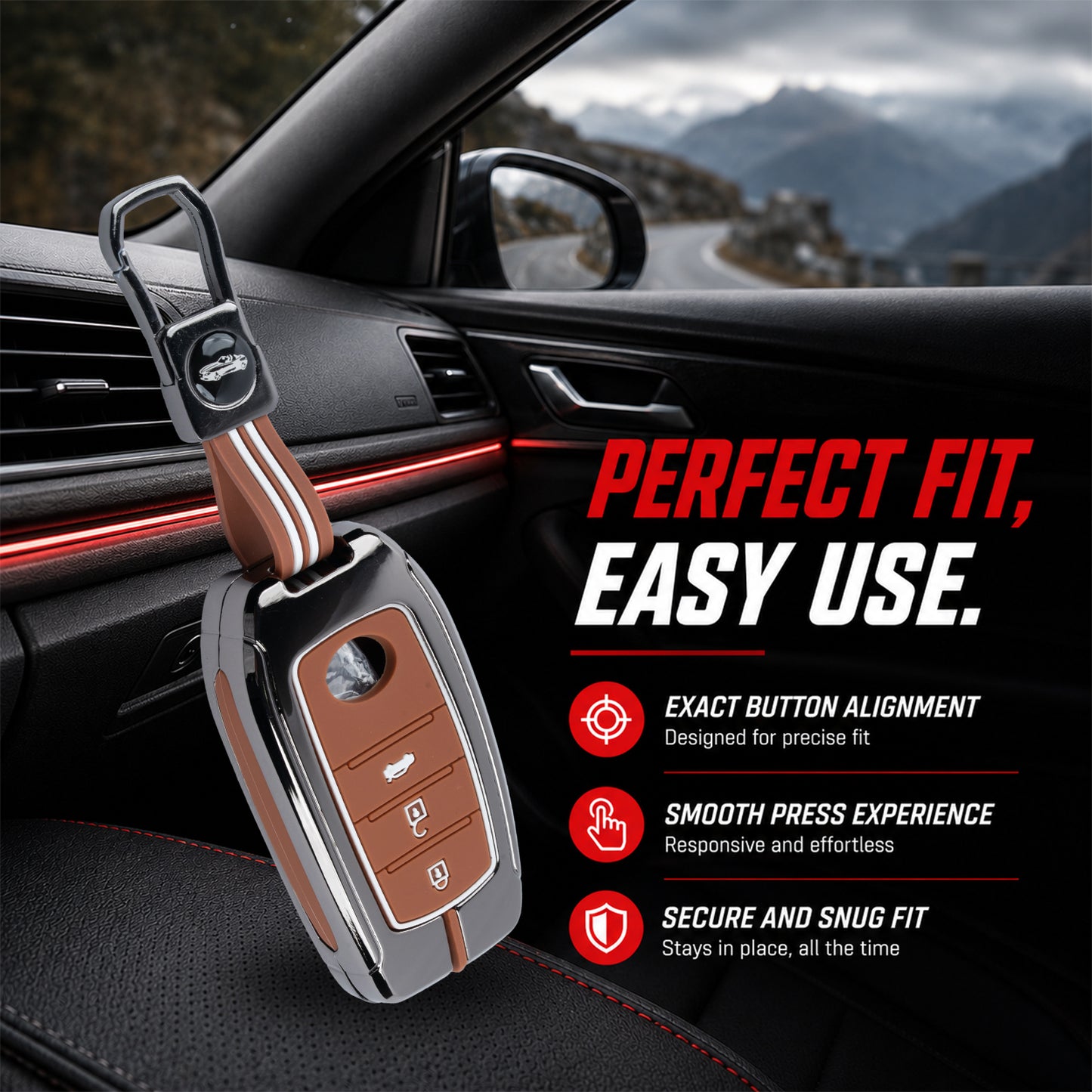 Metal Key Cover Compatible For Toyota: Innova Crysta, HyCross, Hilux, Fortuner, Legender, Land Cruiser, Camry (3 button smart key)
