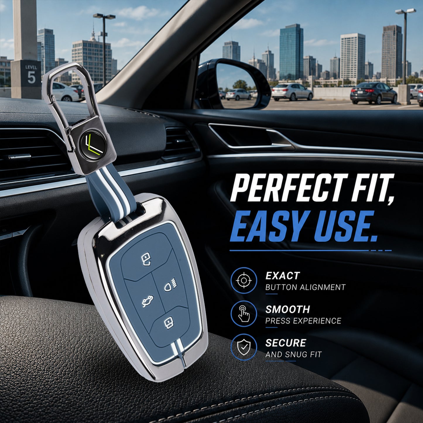 Metal Key Cover Compatible For Tata: Nexon, Harrier,Tiago, Tigor BS6, Tigor EV, Safari 2021, Altroz, Safari Gold, Gravitas, Punch (4 button smart key)