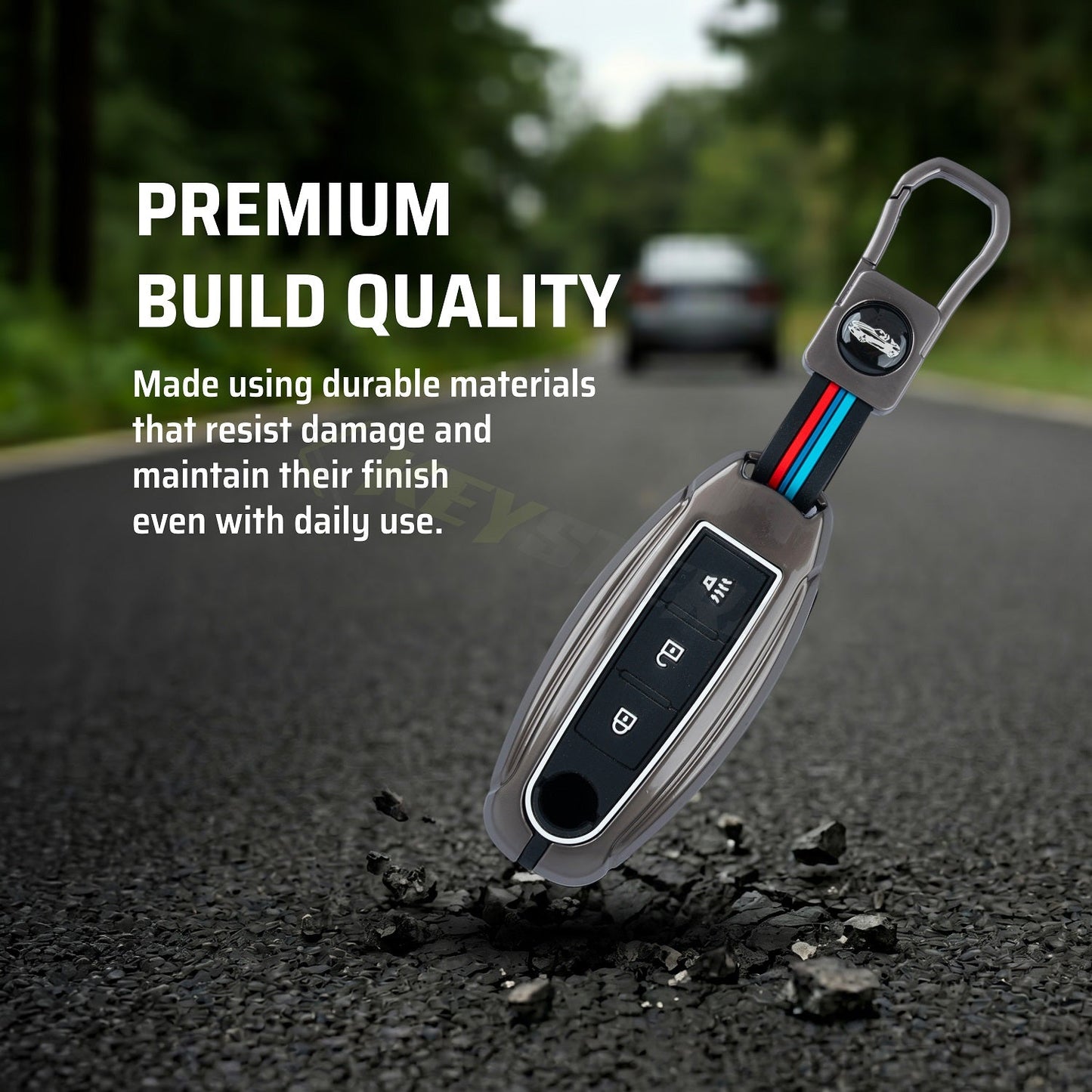 Metal Silicone Key Cover Compatible for Nissan Magnite, Micra, Sunny, Teana 3 button smart key