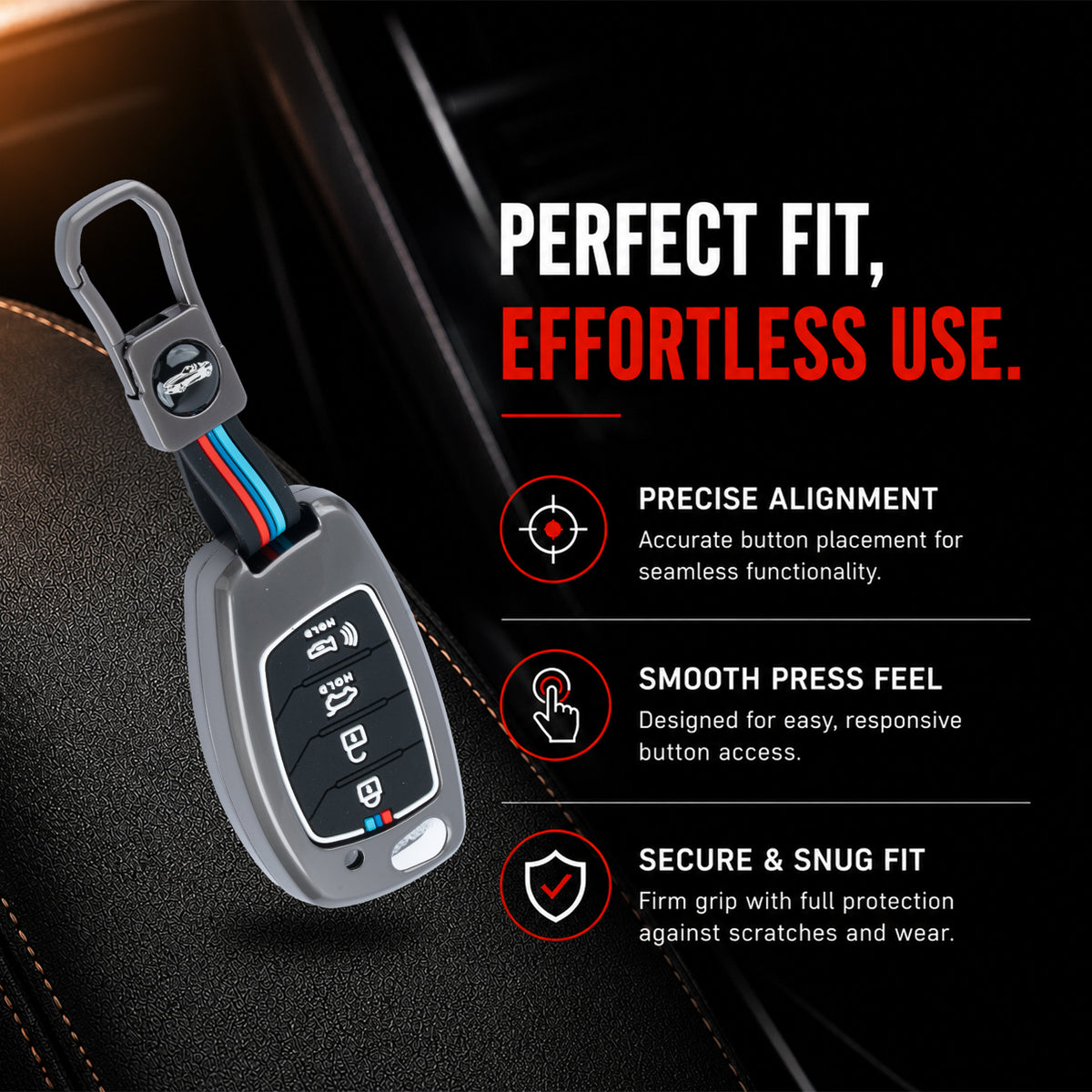 Metal Silicone Key Cover Compatible For Hyundai: Santa Fe (4 Button Flip Key)