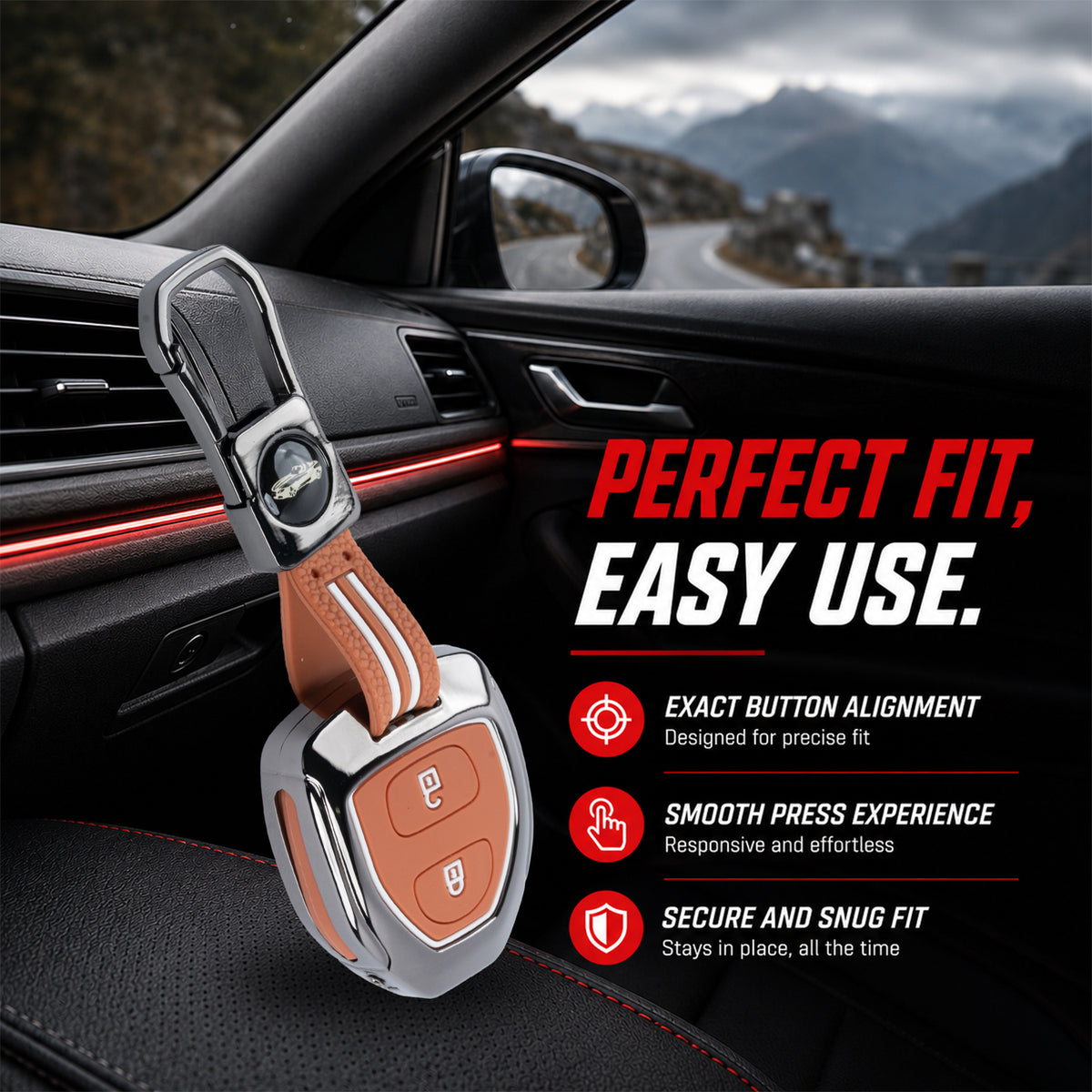 Metal Sapphire Key Cover With Key Chain Compatible with Toyota : Innova, Fortuner 2 button remote key