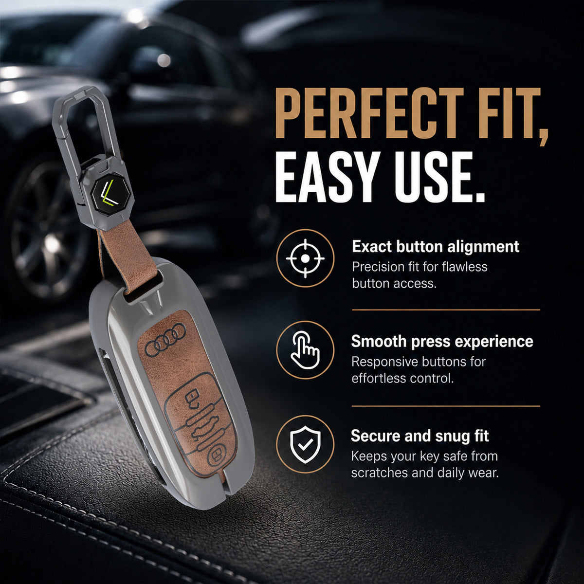 Metal Car Key Cover Compatible For AUDI A3 | A4 | A5 | Q3 | Q5 | Q7 | Q8 (3 Button Smart Key)