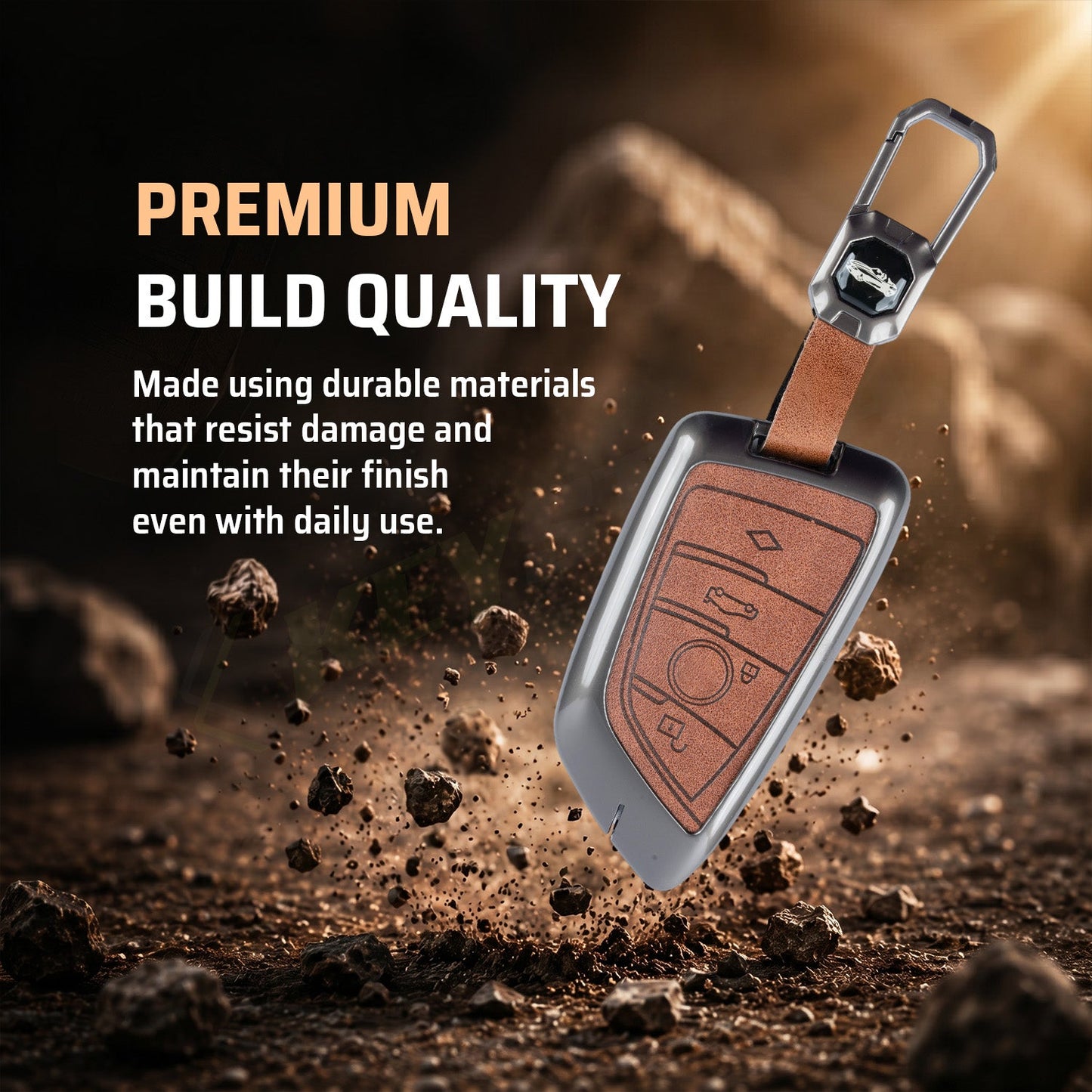 Metal Leather Brown Car Key Cover Compatible For BMW X1, X3, X6, X5, 5 Series, 6 Series, 7 Series