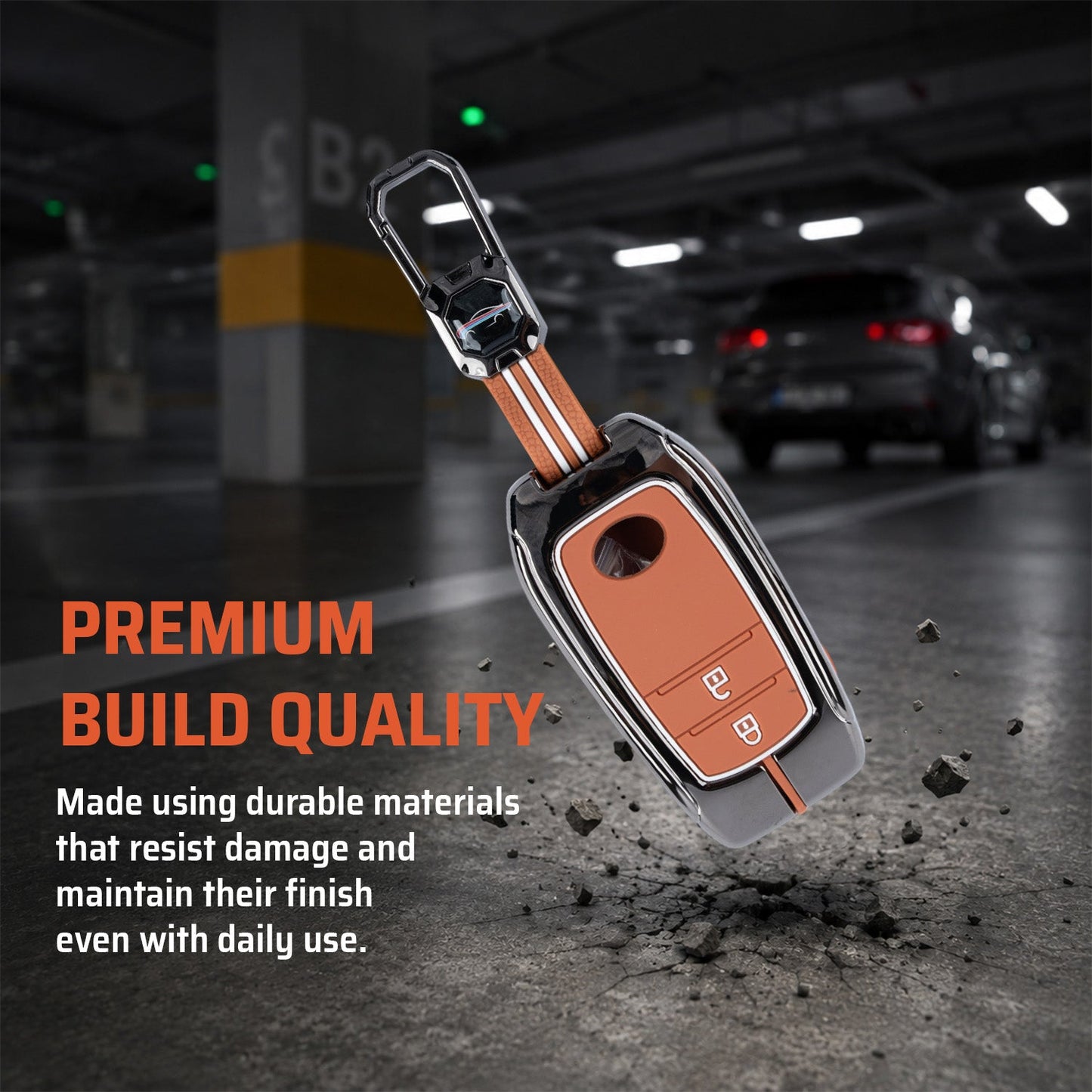 Metal Sapphire Key Cover With Key Chain Compatible with Toyota: Innova Crysta, Innova HyCross, Hilux (2 button smart key)