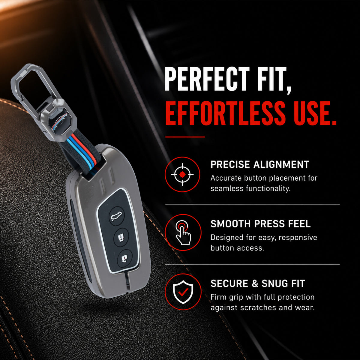 Metal Silicone Key Cover Compatible for MG Hector | MG Windsor | MG Astor | MG Gloster 3 Button smart key)