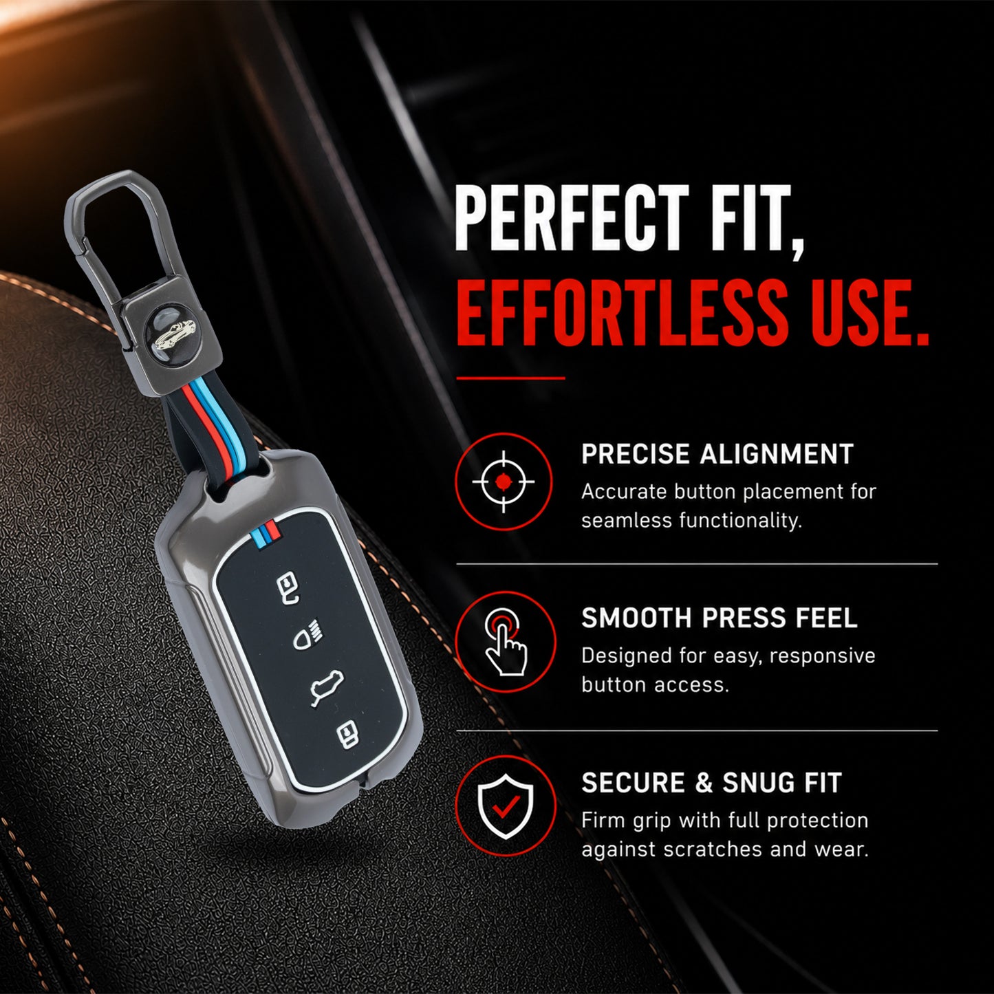 Metal Silicone Key Cover Compatible for Tata Sierra 2025, Curvv, Curvv EV (4 Button Smart Key)