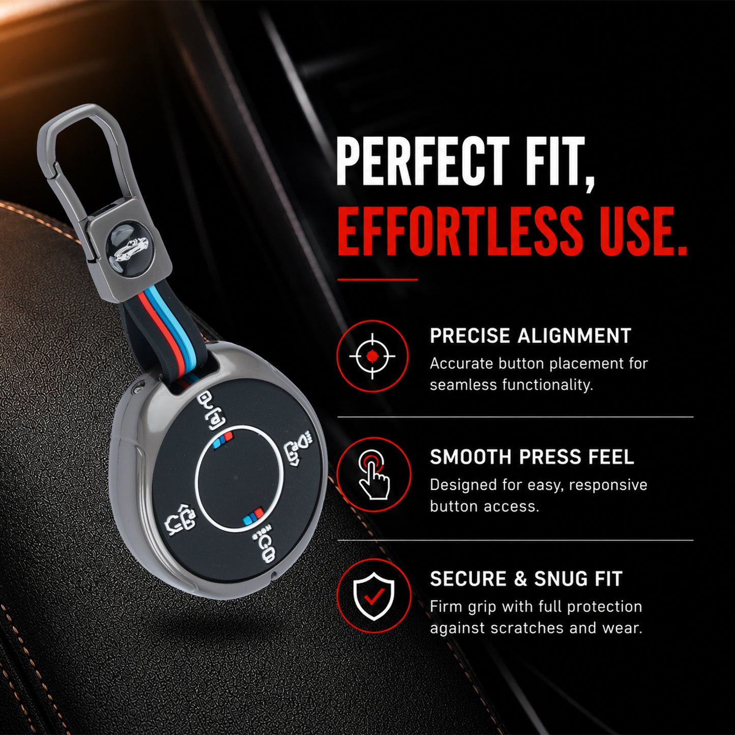 Metal Silicone Car Key Cover Compatible For TATA Harrier EV 4 button Smart Key.