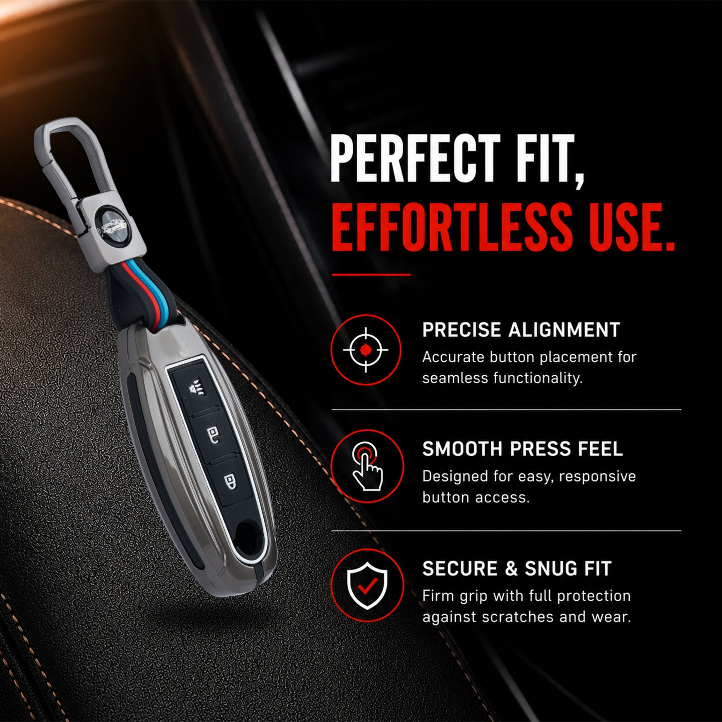 Metal Silicone Key Cover Compatible for Nissan Magnite, Micra, Sunny, Teana 3 button smart key