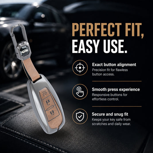 Metal Leather Brown Car Key Cover Compatible For Suzuki: Baleno, Ciaz, Grand Vitara, Brezza, S Cross, Swift, Ignis, XL6, Fronx, Jimny, Grand Vitara