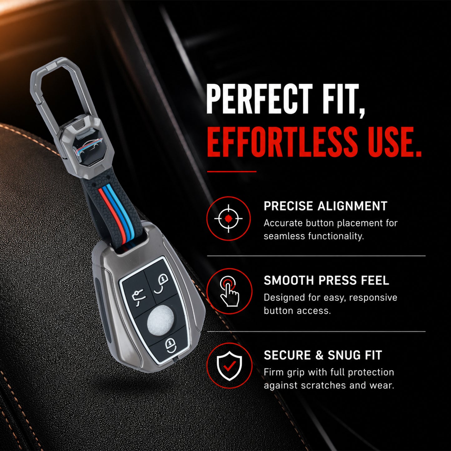 Metal Silicone Car Key Cover Compatible For Mercedes Benz : GL Series | S - Class | C - Class | M - Class | 3 Button Smart Key