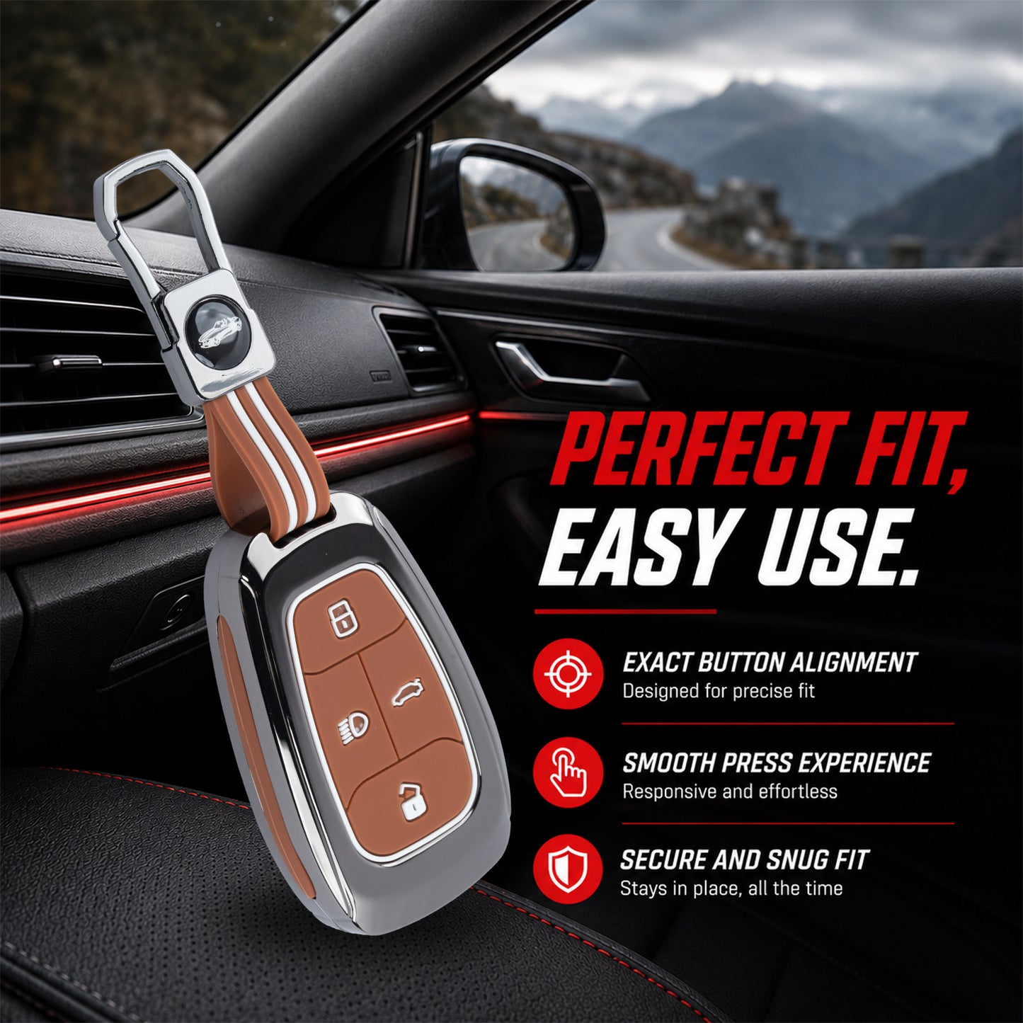 Metal Key Cover Compatible For Tata: Nexon, Harrier,Tiago, Tigor BS6, Tigor EV, Safari 2021, Altroz, Safari Gold, Gravitas, Punch (4 button smart key)