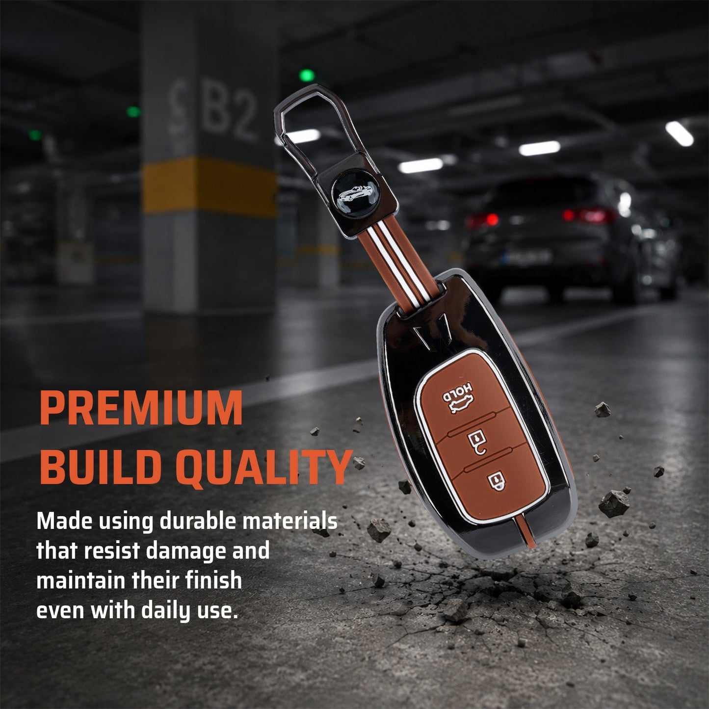 Metal Key Cover Compatible For Hyundai: i20, Creta, Venue, Tucson, Alcazar, Verna, Xcent, Aura, Elantra, Nios, I-10 Grand,Exter (3 Button Smart Key)