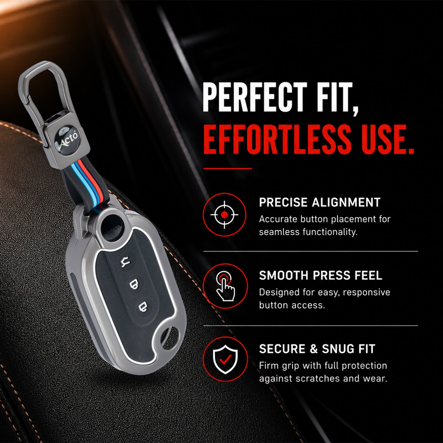 Metal Silicone Key Cover Compatible for MG Comet EV Electric 3 Button Flip Key (Base VARIENT)