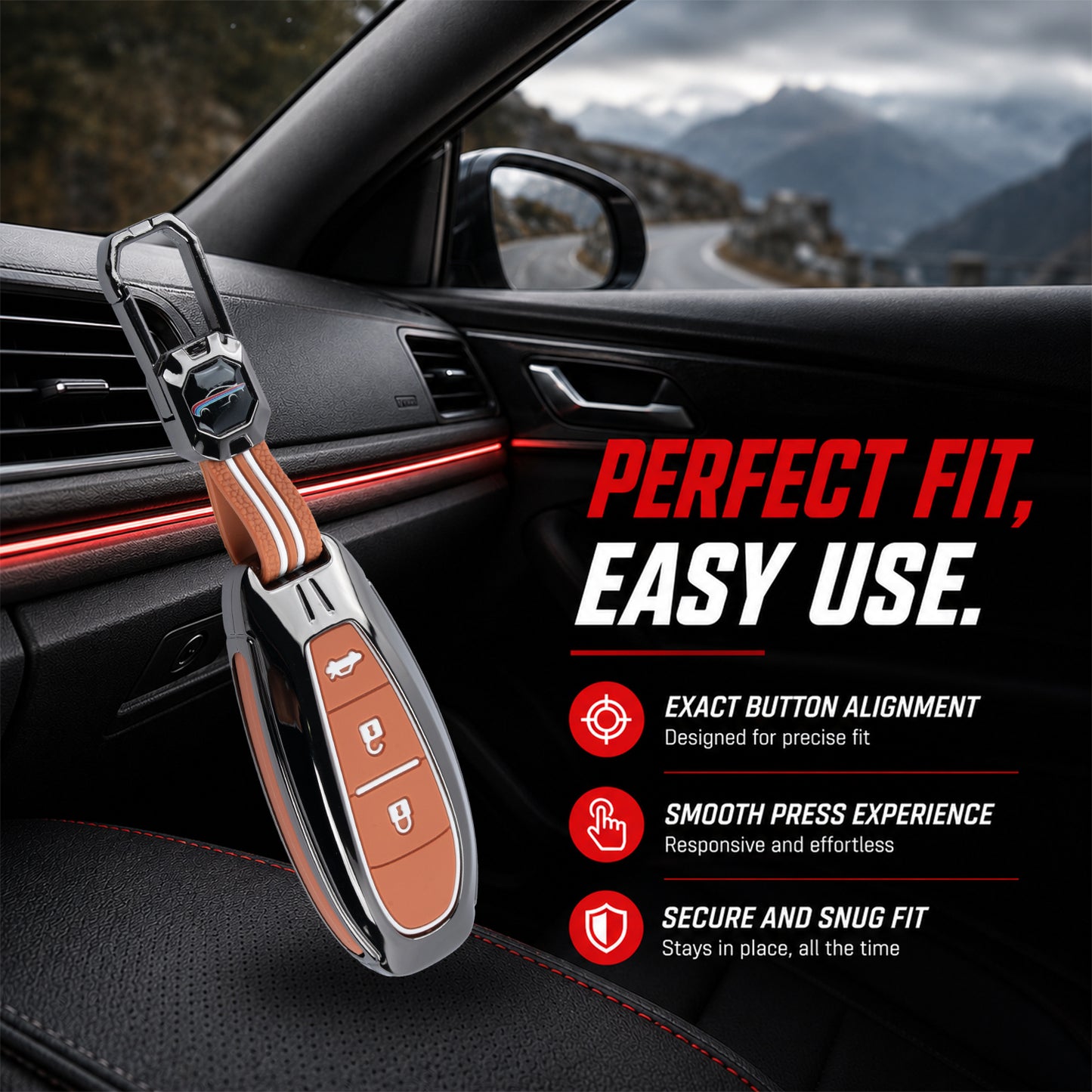 Metal Sapphire Brown Car Key Cover Compatible For Suzuki: Baleno, Ciaz, Grand Vitara, Brezza, S Cross, Swift, Ignis, XL6, Fronx, Jimny, Grand Vitara