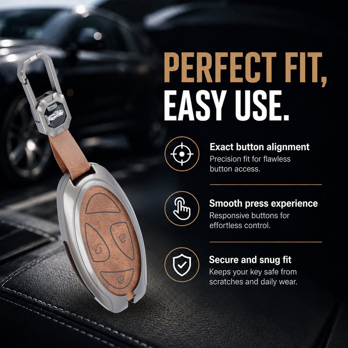 Metal Leather Car Key Cover Compatible For Hyundai Venue 2026 3-Button Smart Key