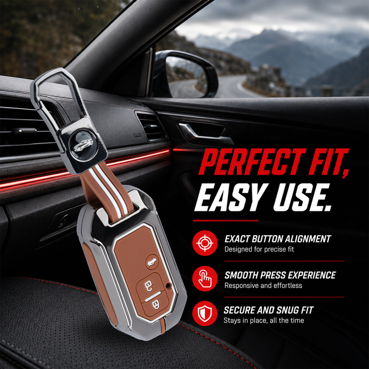 Metal Key Cover Compatible For Suzuki : Baleno, Swift, Ertiga, XL6, DZire, Fronx, Scross, Celerio, Ciaz, Brezza, Grand Vitara, Jimny, Ignis (3 Button Smart key)
