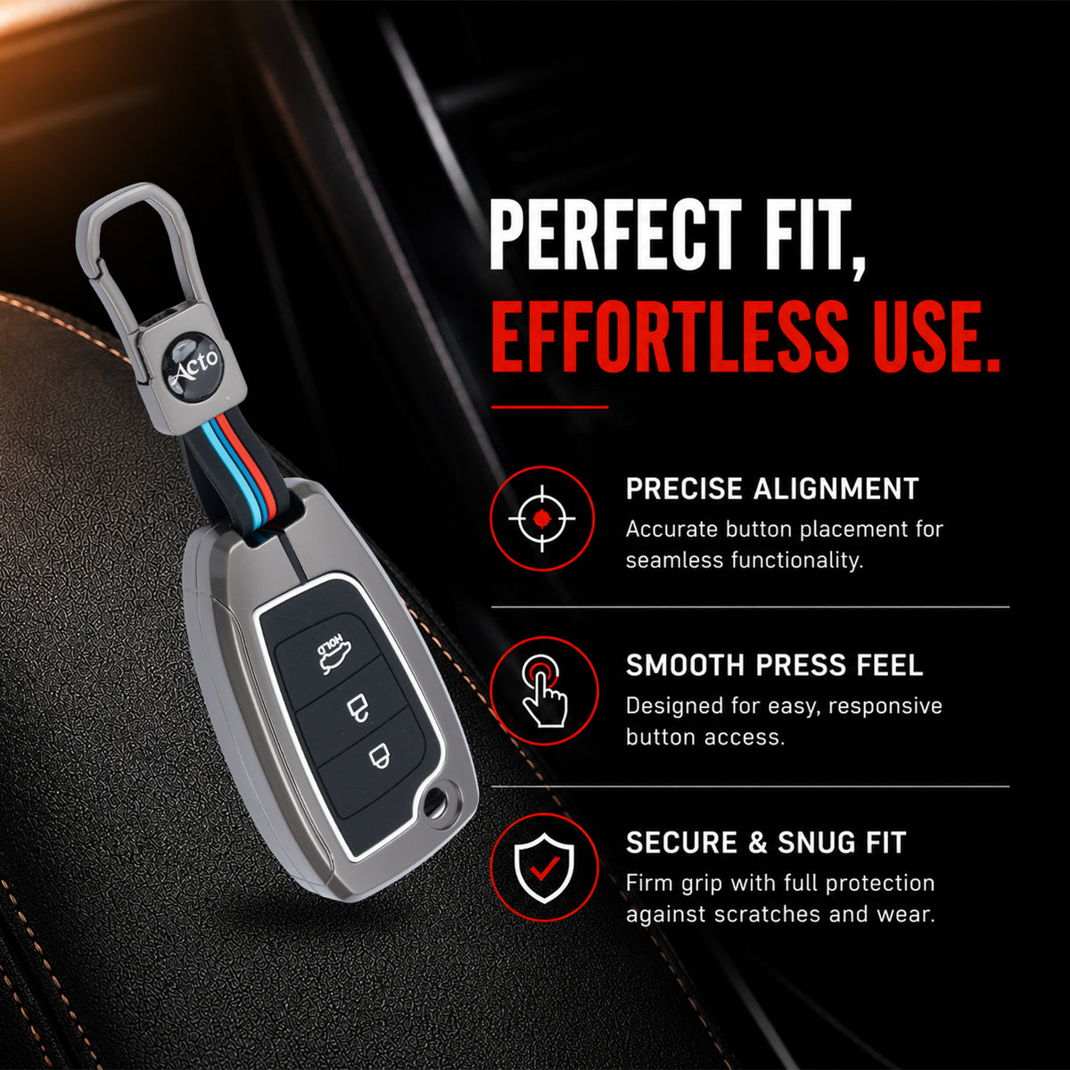Metal silicon Car Key Cover Compatible For Hyundai Kona, Verna, Tucson, Venue, Aura (3 Button Flip Key)
