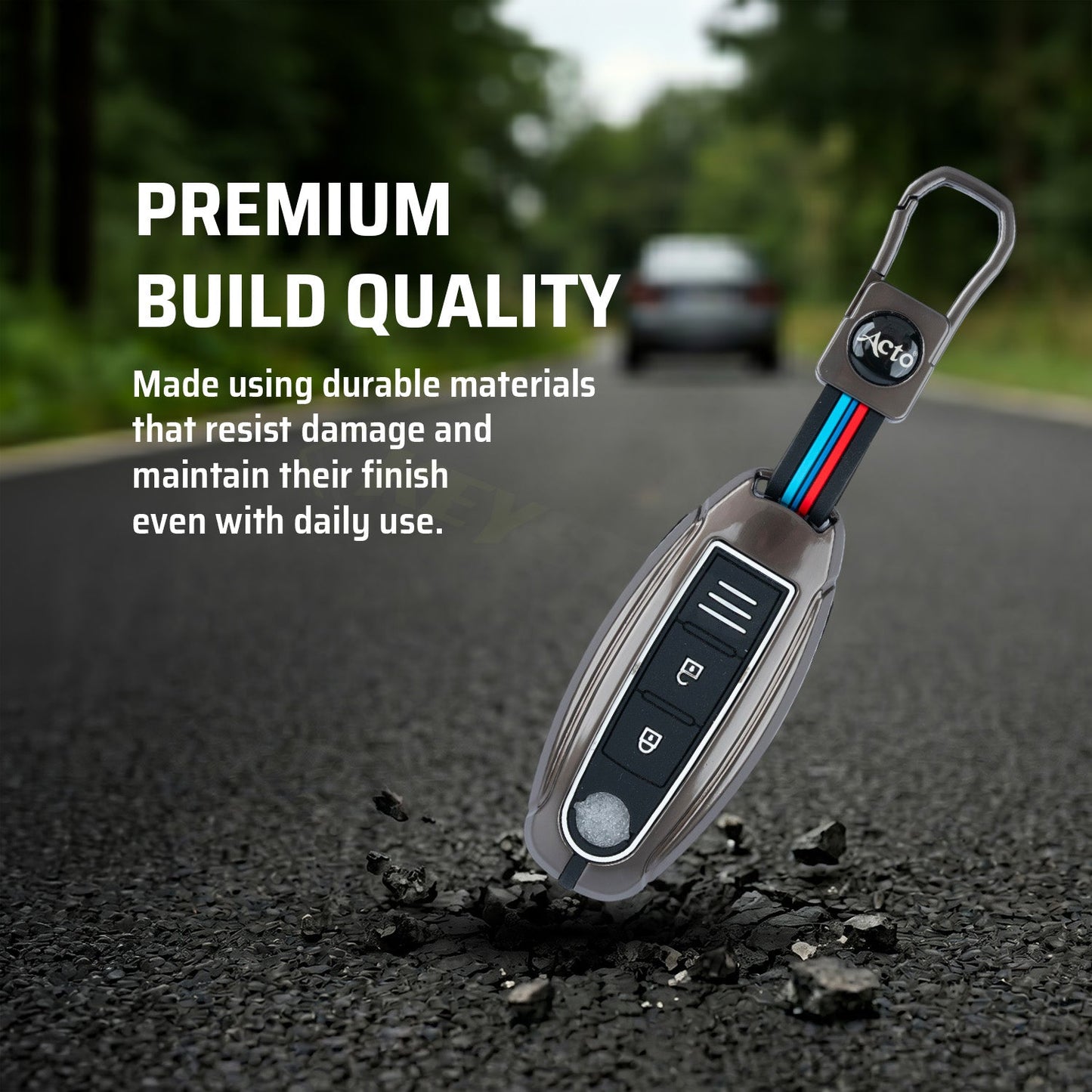 Metal Silicone Key Cover Compatible for Nissan Sunny | Terrano | Magnite (2 button smart key)