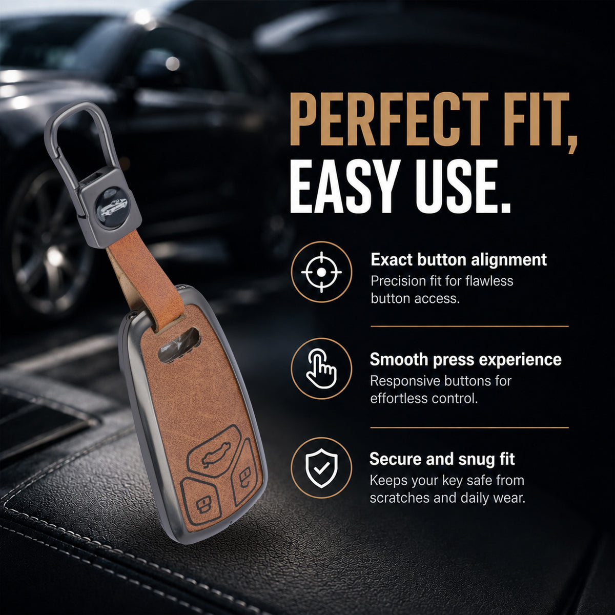 Metal Leather Key Cover For Audi Q5, A5, A8, Q7, A4, A6 (3 button smart key)
