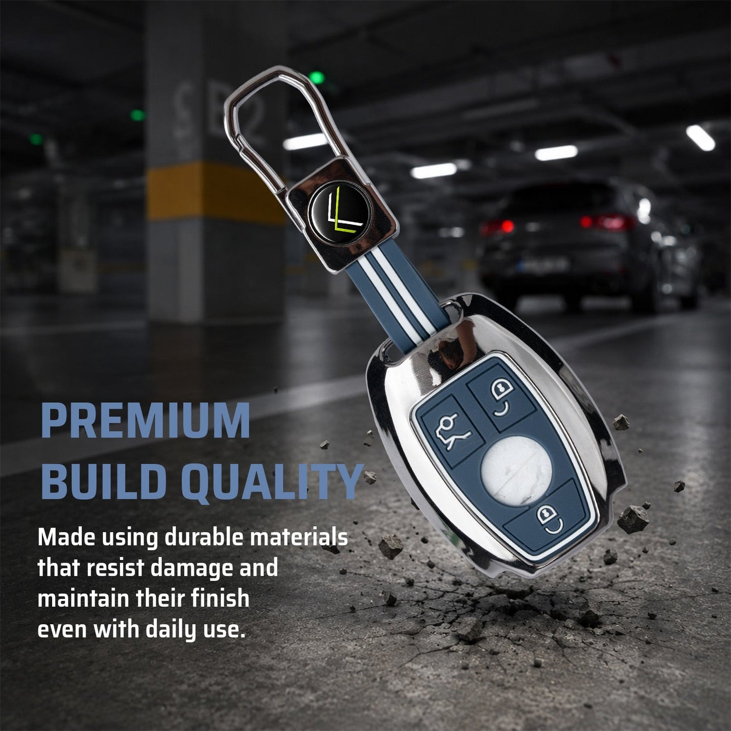 Metal Silicone Car Key Cover Compatible For Mercedes Benz : GL Series | S - Class | C - Class | M - Class | 3 Button Smart Key