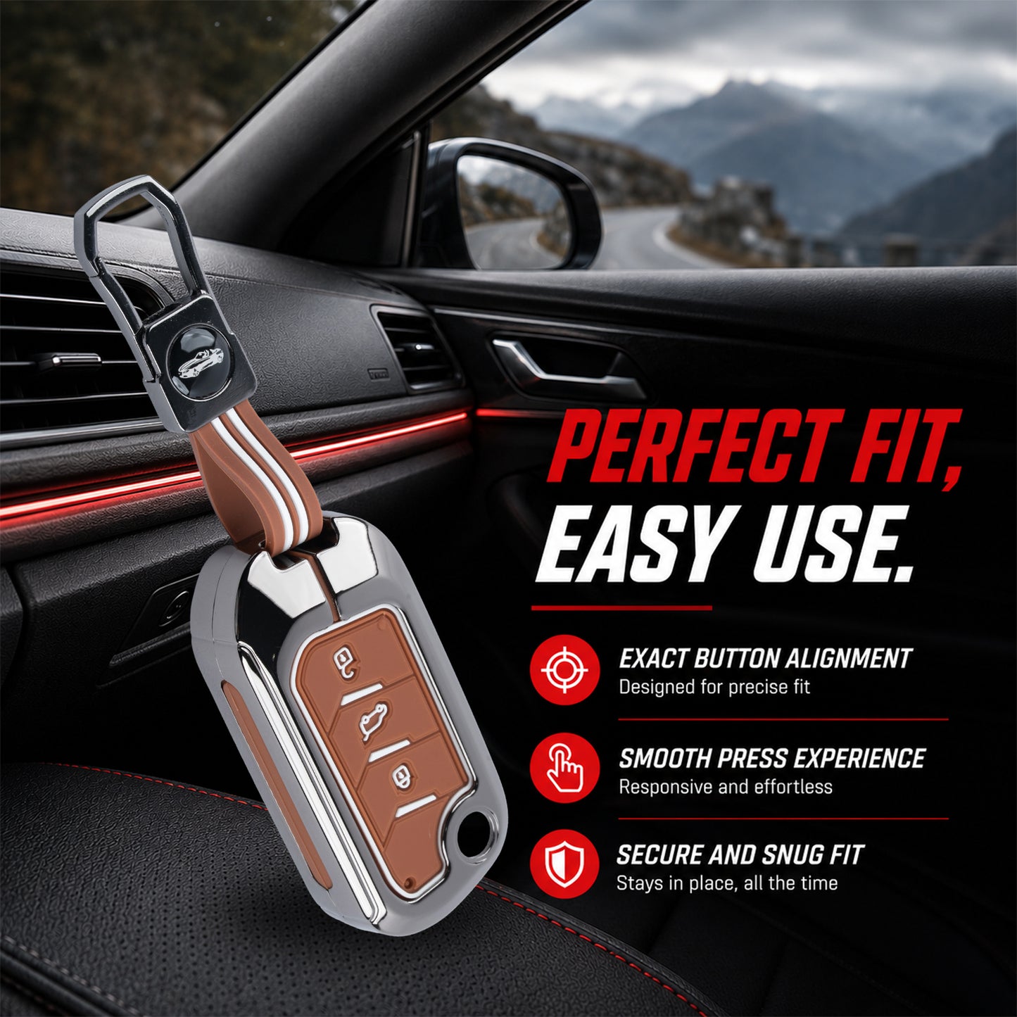Metal Key Cover Compatible For Mahindra: Thar, Bolero, Scorpio, Scorpio-N, XUV700, XUV400, XUV3x0, XUV300, TUV300, Marazzo (3 button flip key)