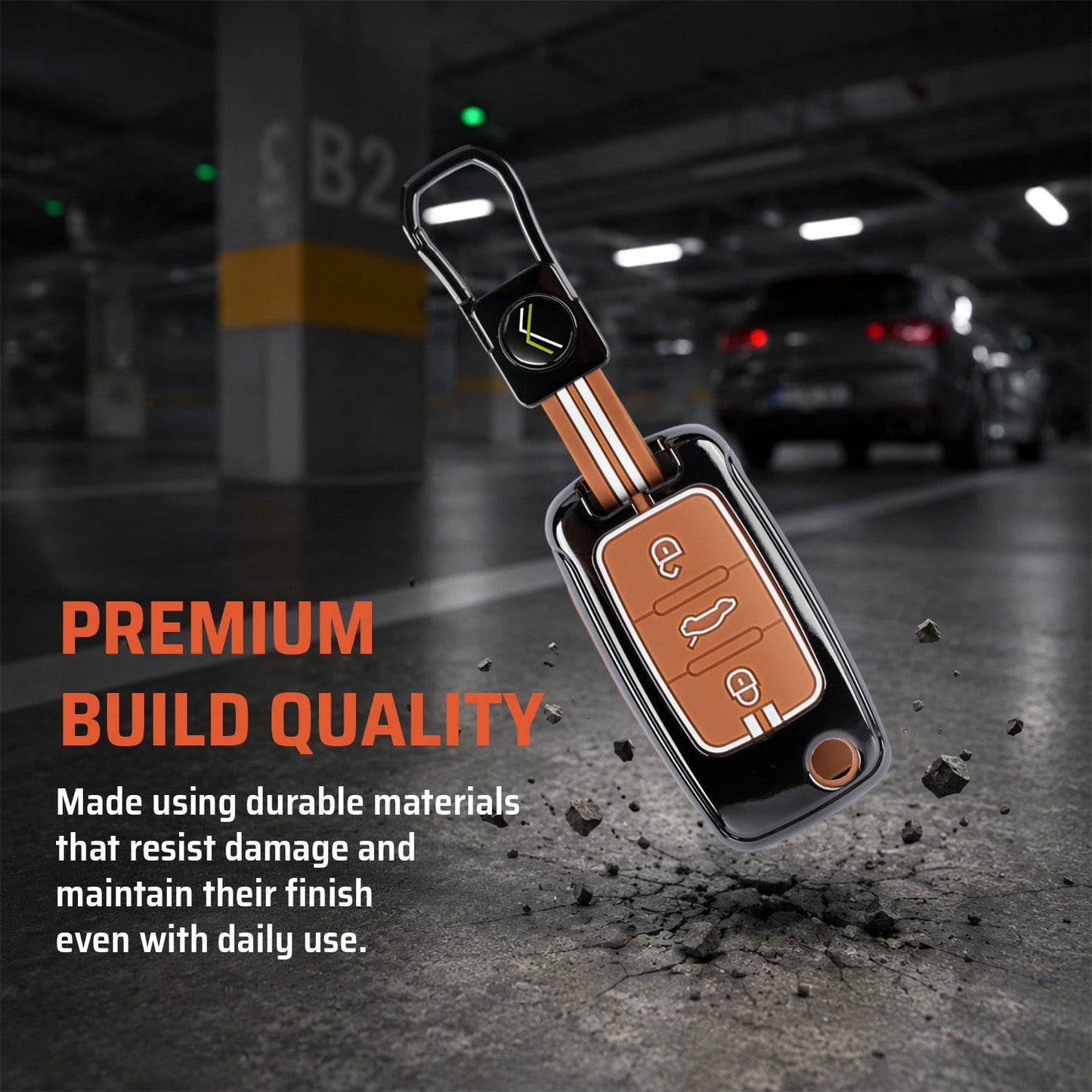 Metal Key Cover Compatible For Skoda : Octavia, Fabia, Laura, Superb, Rapid, Yeti & Volkswagen : Polo, Vento, Jetta, Ameo(3 Button Flip Key)