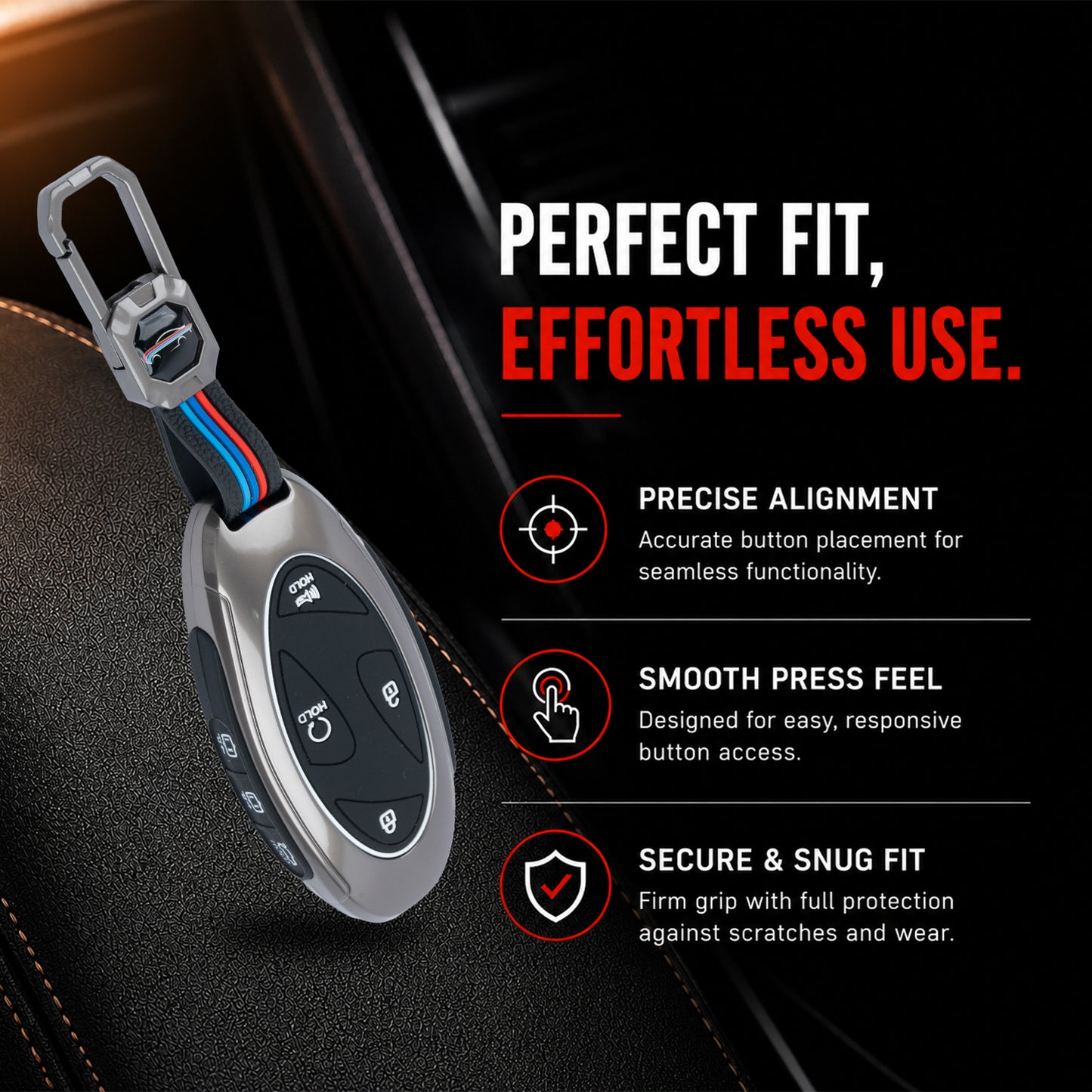 Metal Silicone Car Key Cover Compatible For Hyundai Venue 2026 3-Button Smart Key