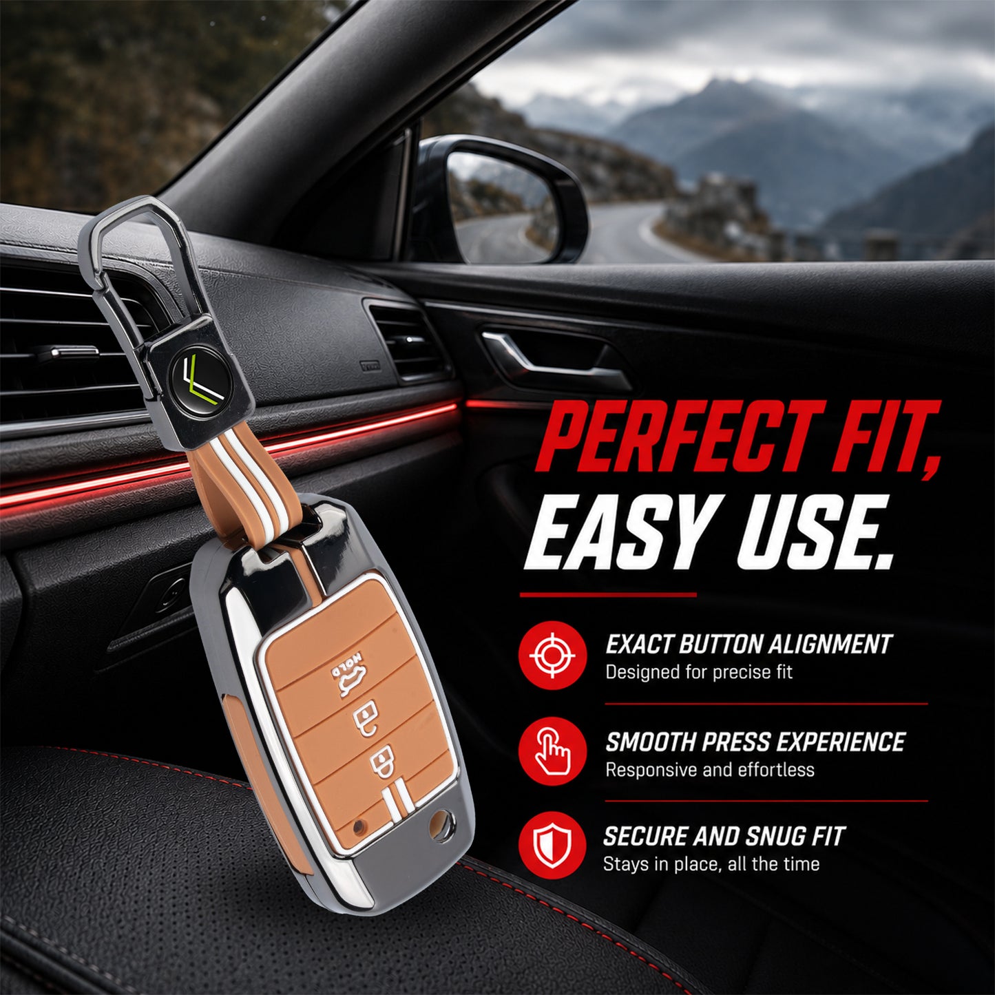 Metal Sapphire Key Cover With Key Chain Compatible withKia Seltos, Kia Sonet,Kia Carens (3 Button Flip Key)