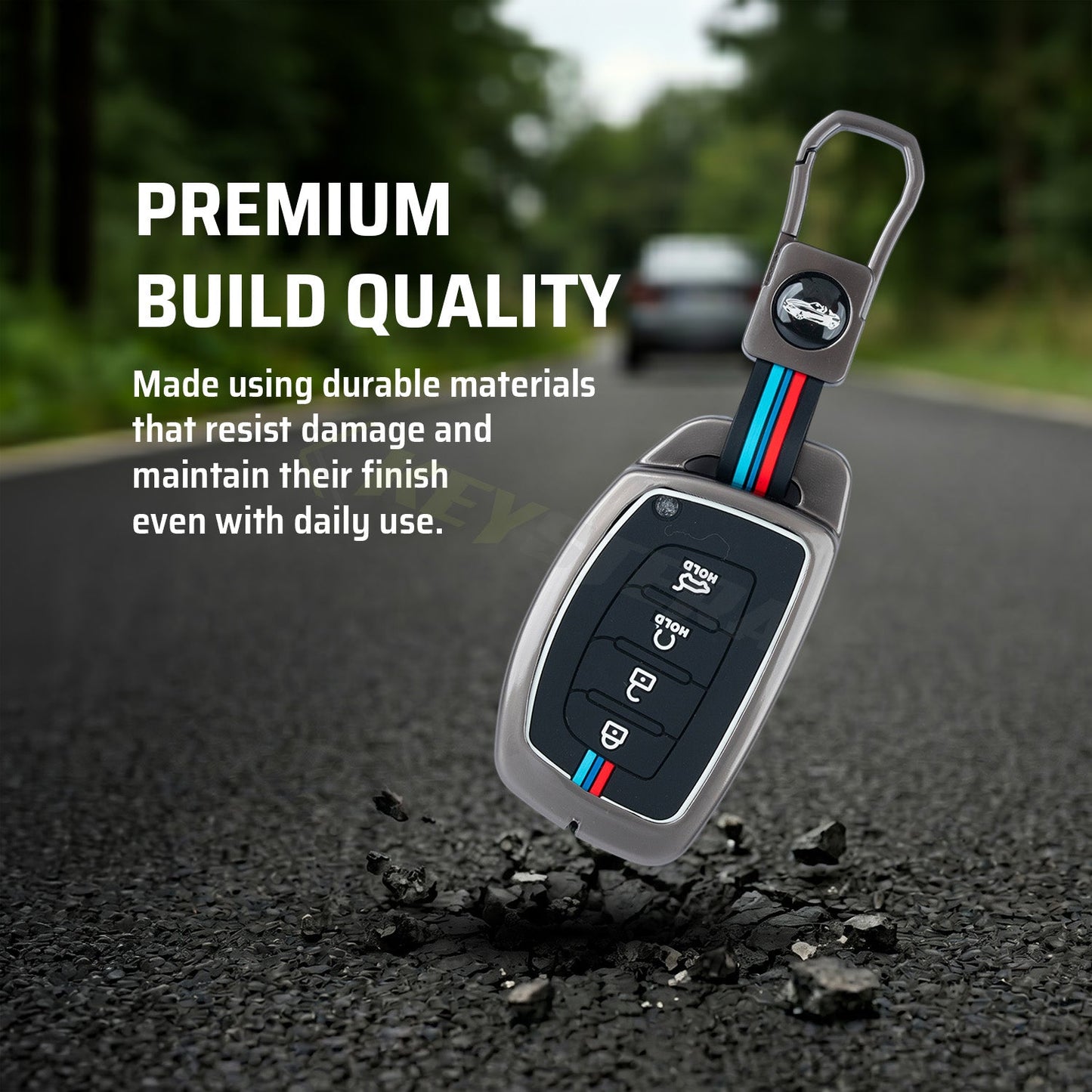 Metal Silicone Key Cover Compatible for Hyundai: Alcazar, Creta 2021 onwards (4 button smart key)
