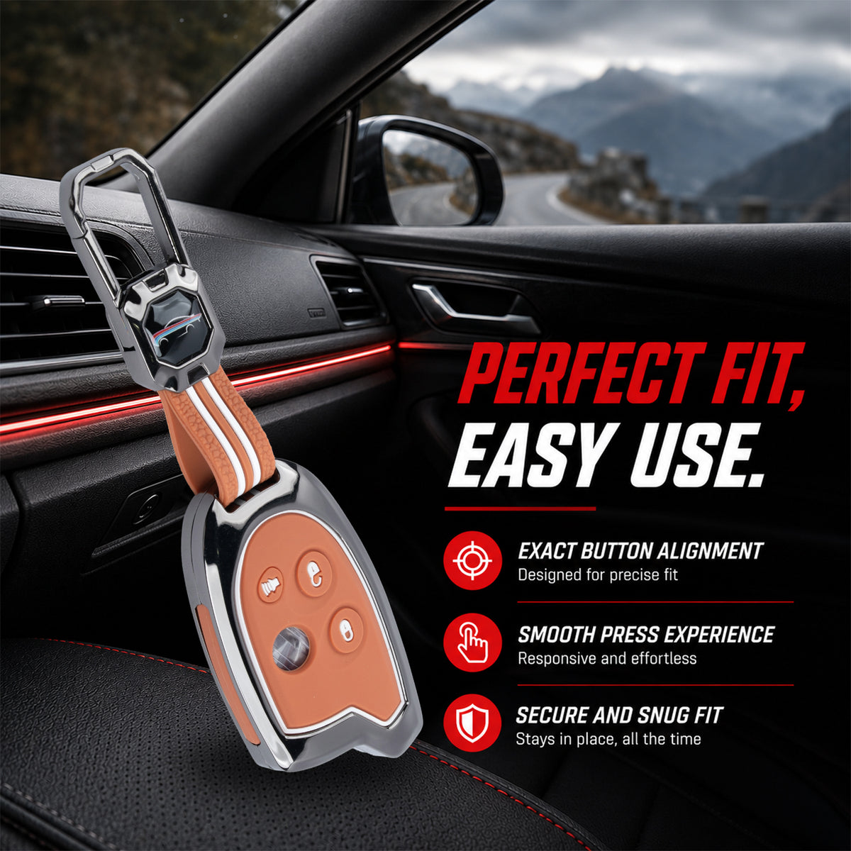 Metal Sapphire Key Cover With Key Chain Compatible with Suzuki Nippon 3-Button Smart Key